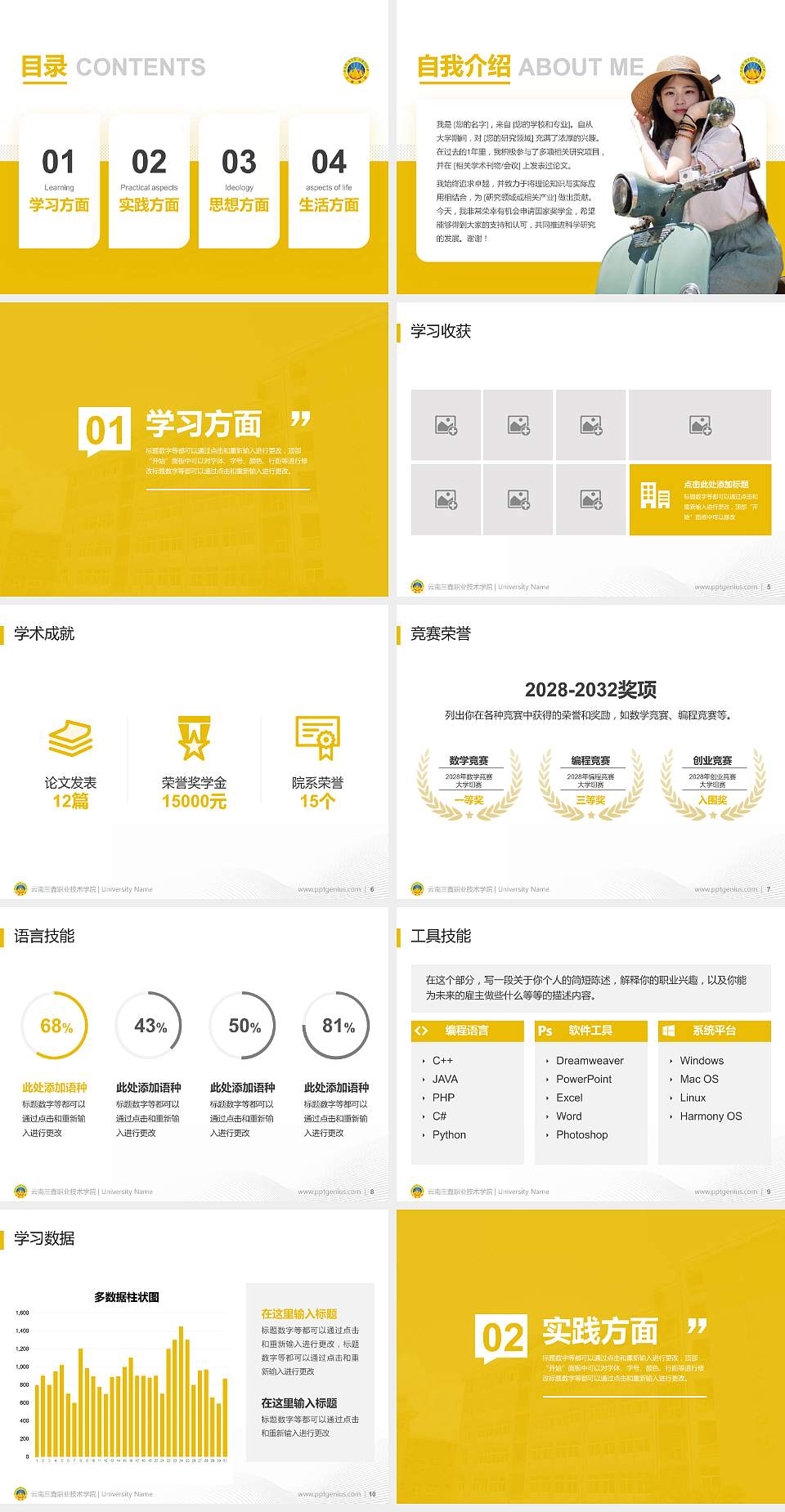 云南三鑫职业技术学院专用国家奖学金答辩PPT模板4:3格式幻灯片预览图2