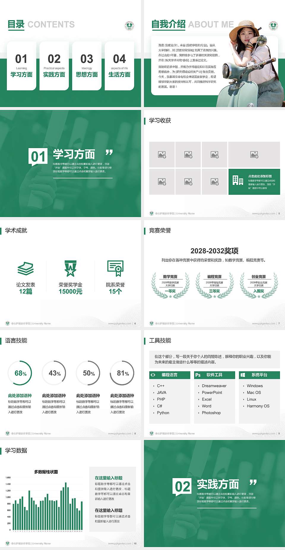 泰山护理职业学院专用国家奖学金答辩PPT模板4:3格式幻灯片预览图2