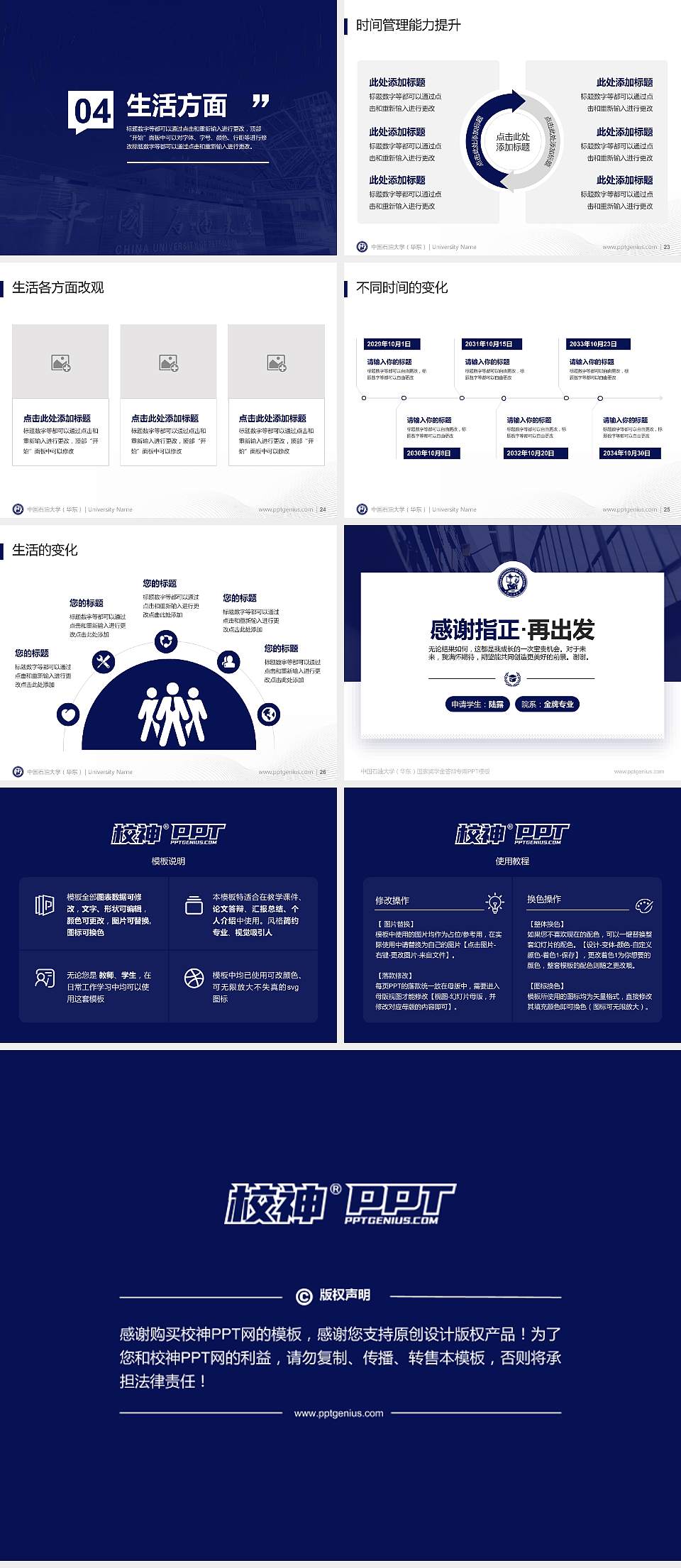 中国石油大学（华东）专用国家奖学金答辩PPT模板4:3格式幻灯片预览图4