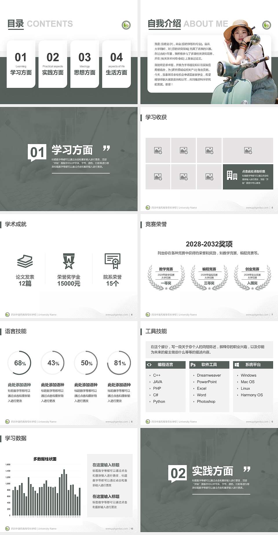四川中医药高等专科学校专用国家奖学金答辩PPT模板4:3格式幻灯片预览图2
