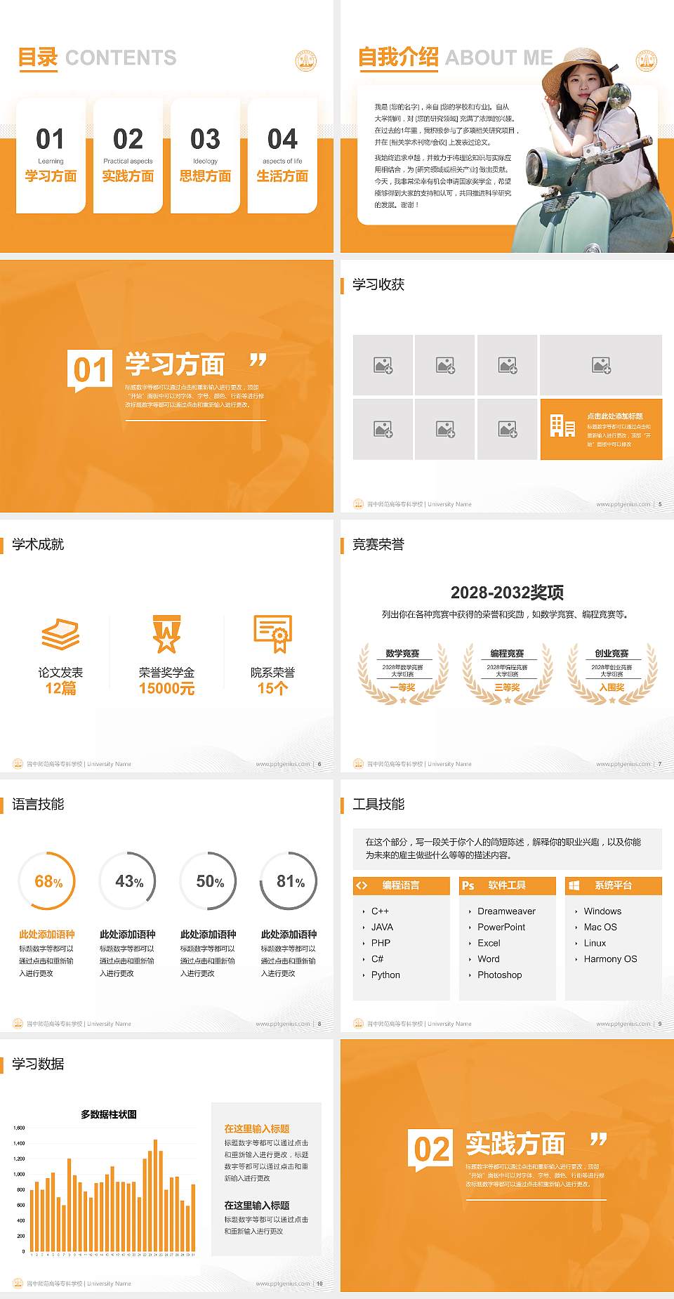 晋中师范高等专科学校专用国家奖学金答辩PPT模板4:3格式幻灯片预览图2