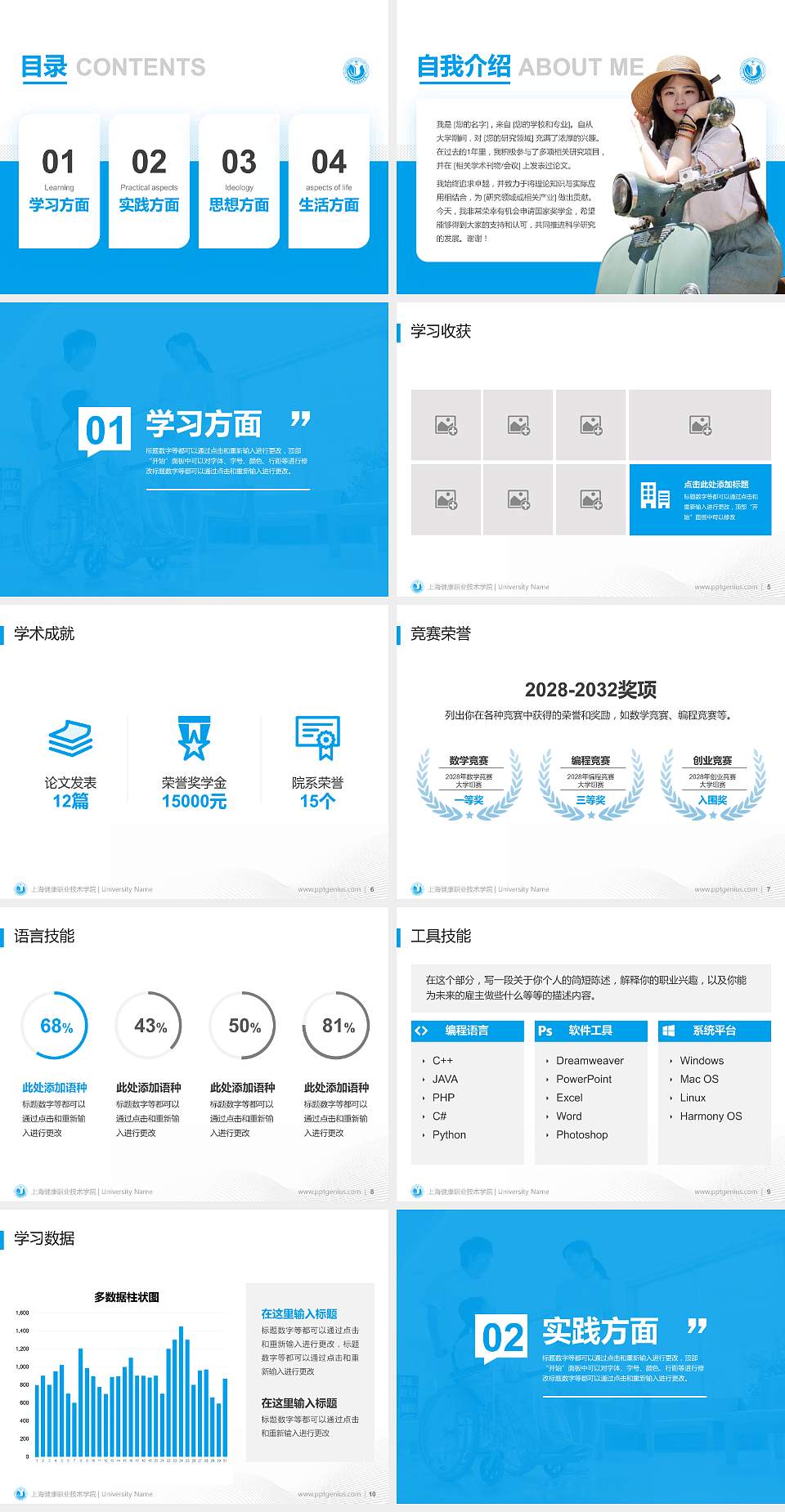 上海健康职业技术学院专用国家奖学金答辩PPT模板4:3格式幻灯片预览图2