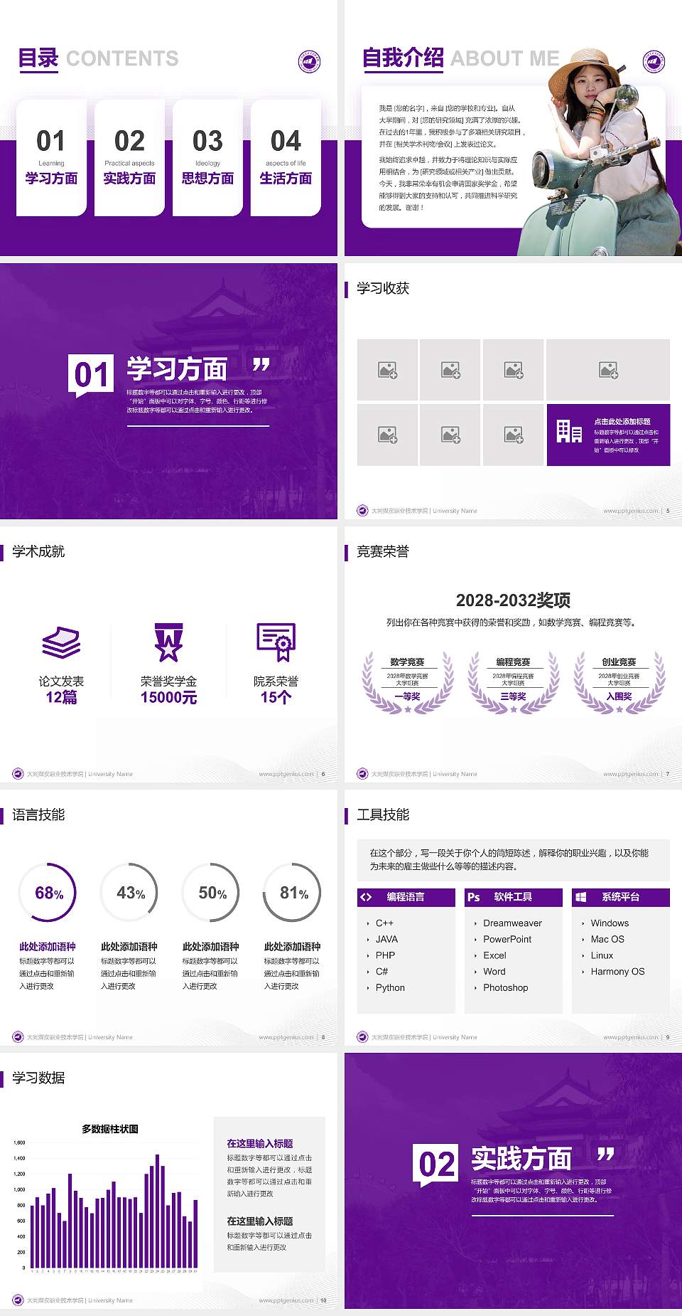 大同煤炭职业技术学院专用国家奖学金答辩PPT模板4:3格式幻灯片预览图2