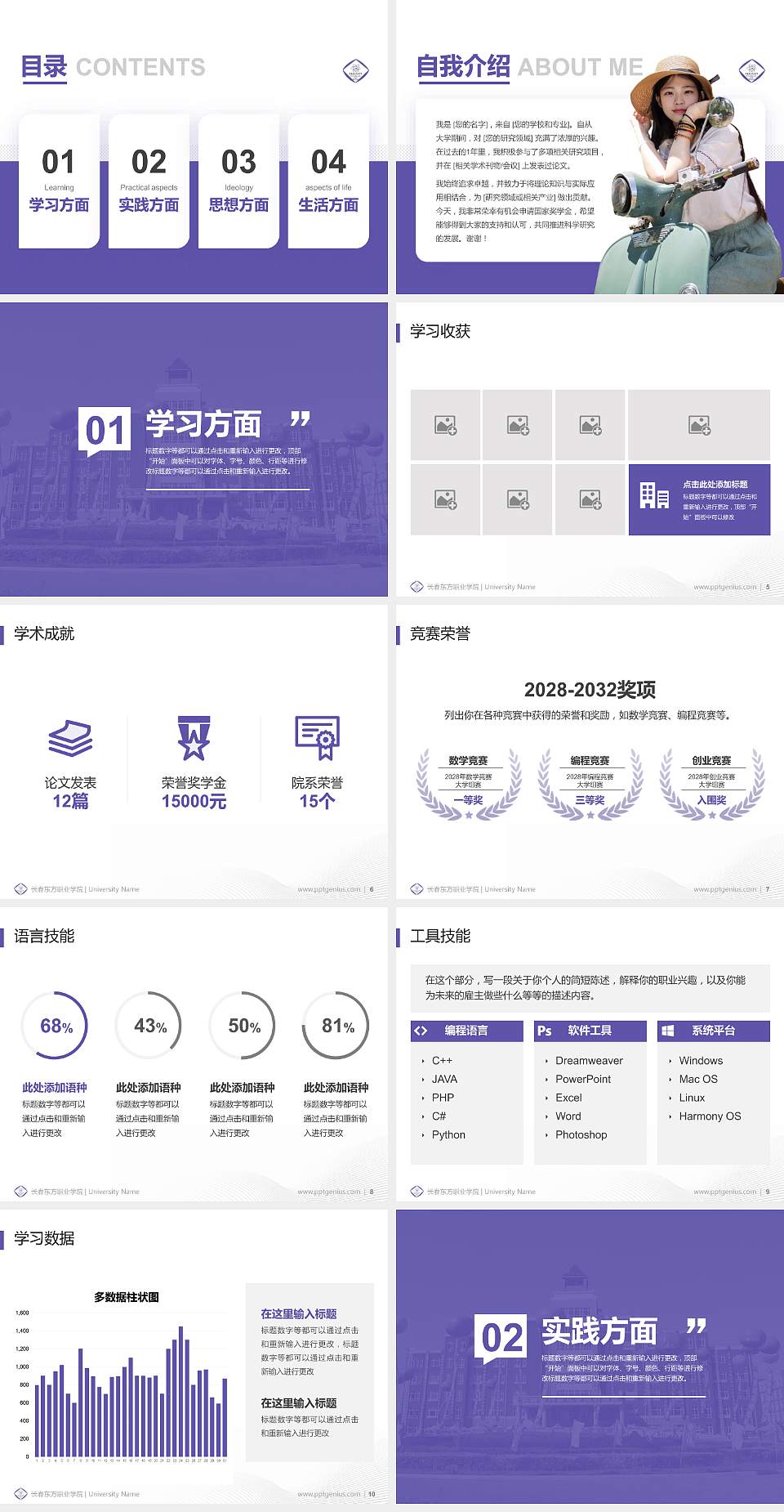 长春东方职业学院专用国家奖学金答辩PPT模板4:3格式幻灯片预览图2