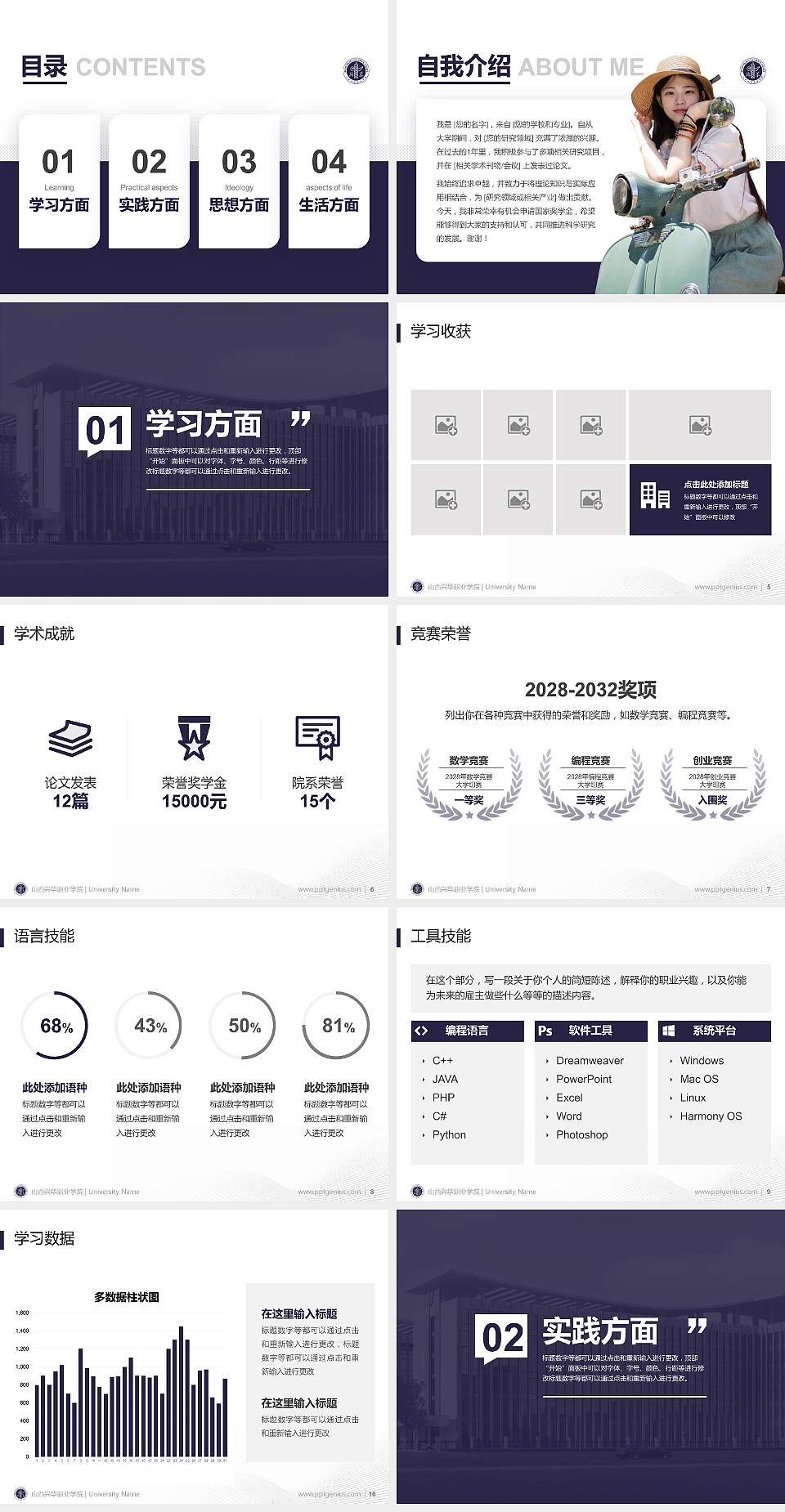 山西兴华职业学院专用国家奖学金答辩PPT模板4:3格式幻灯片预览图2