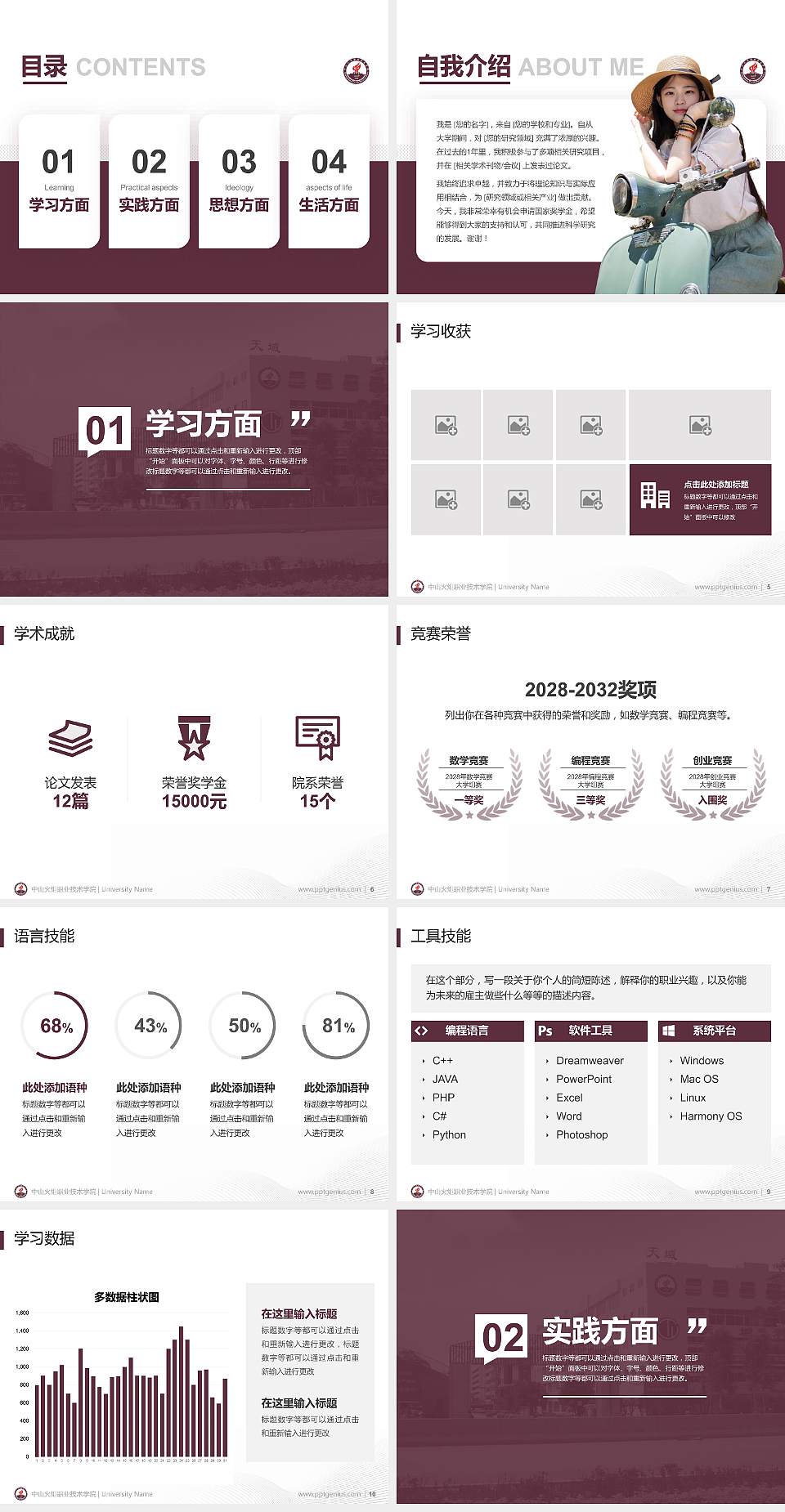 中山火炬职业技术学院专用国家奖学金答辩PPT模板4:3格式幻灯片预览图2