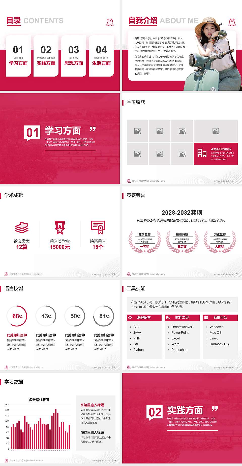 潍坊工程职业学院专用国家奖学金答辩PPT模板4:3格式幻灯片预览图2