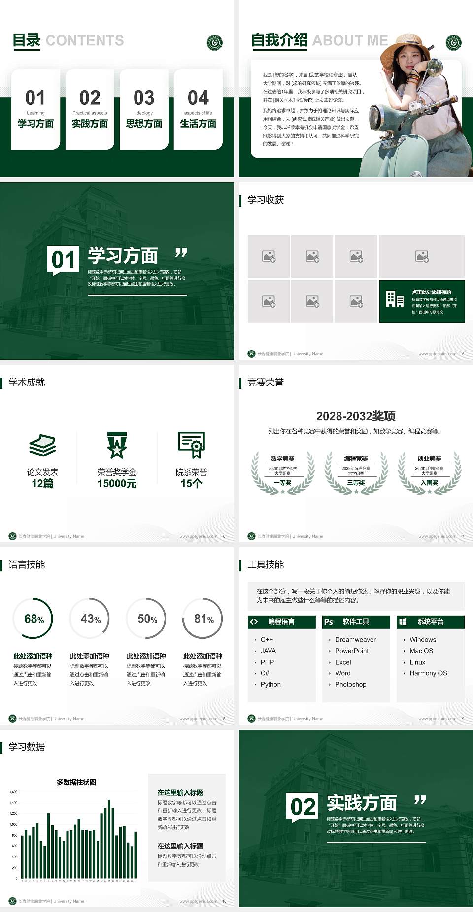 长春健康职业学院专用国家奖学金答辩PPT模板4:3格式幻灯片预览图2