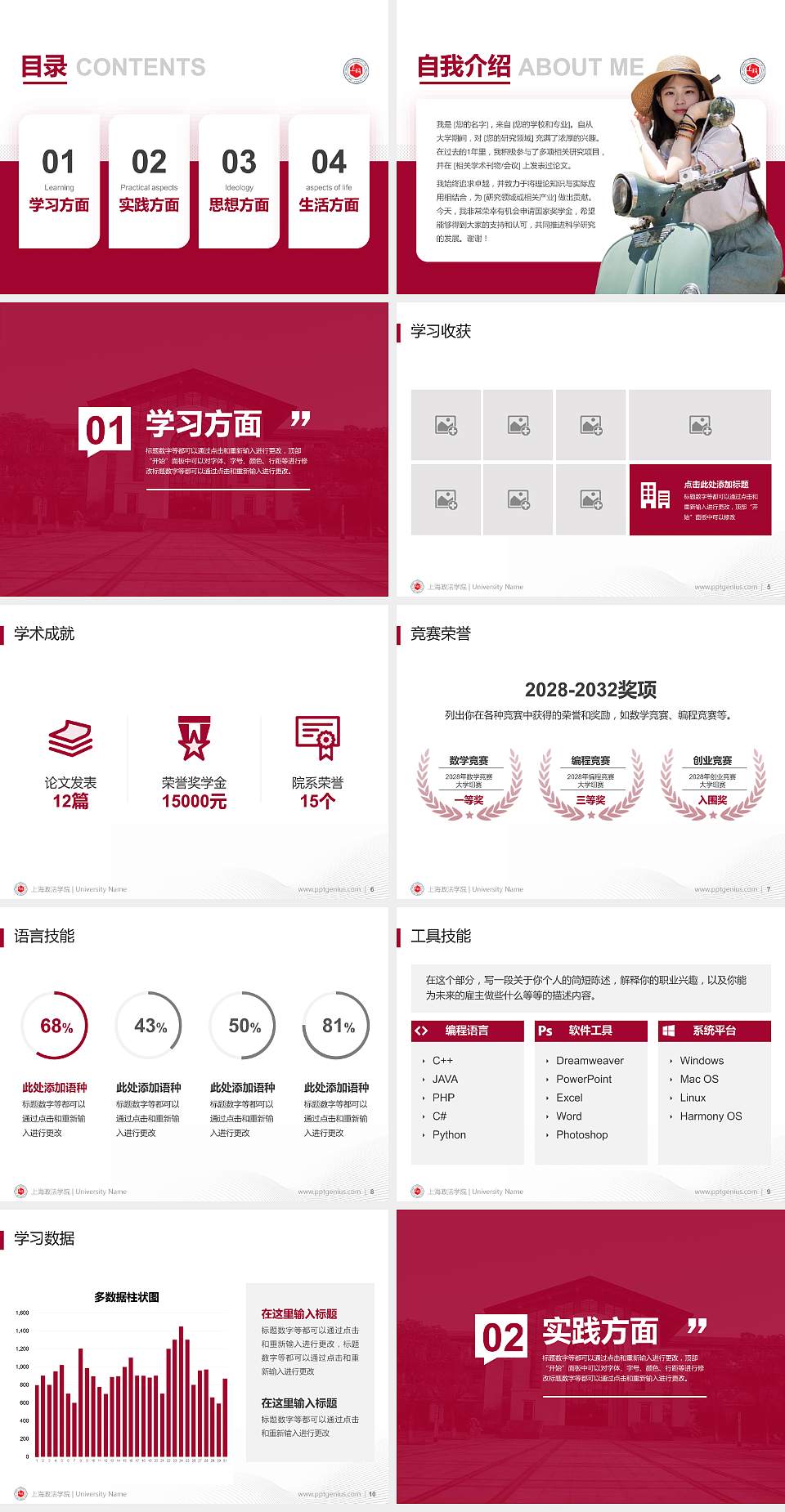 上海政法学院专用国家奖学金答辩PPT模板4:3格式幻灯片预览图2