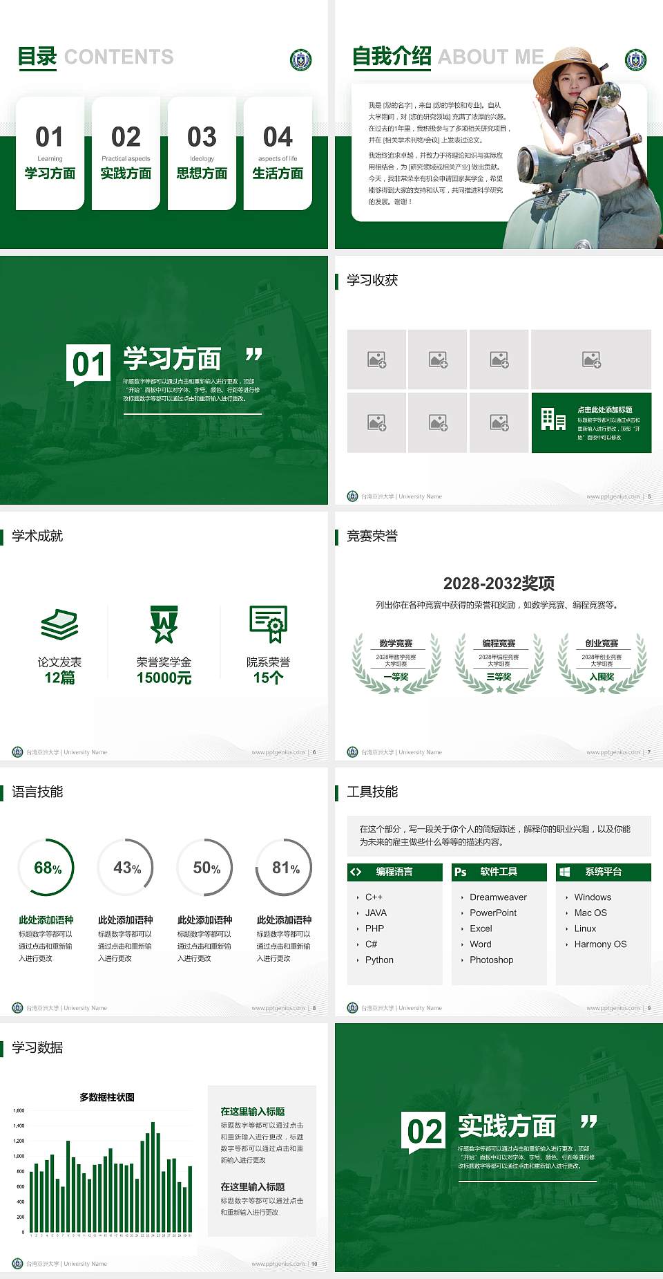 台湾亚洲大学专用国家奖学金答辩PPT模板4:3格式幻灯片预览图2