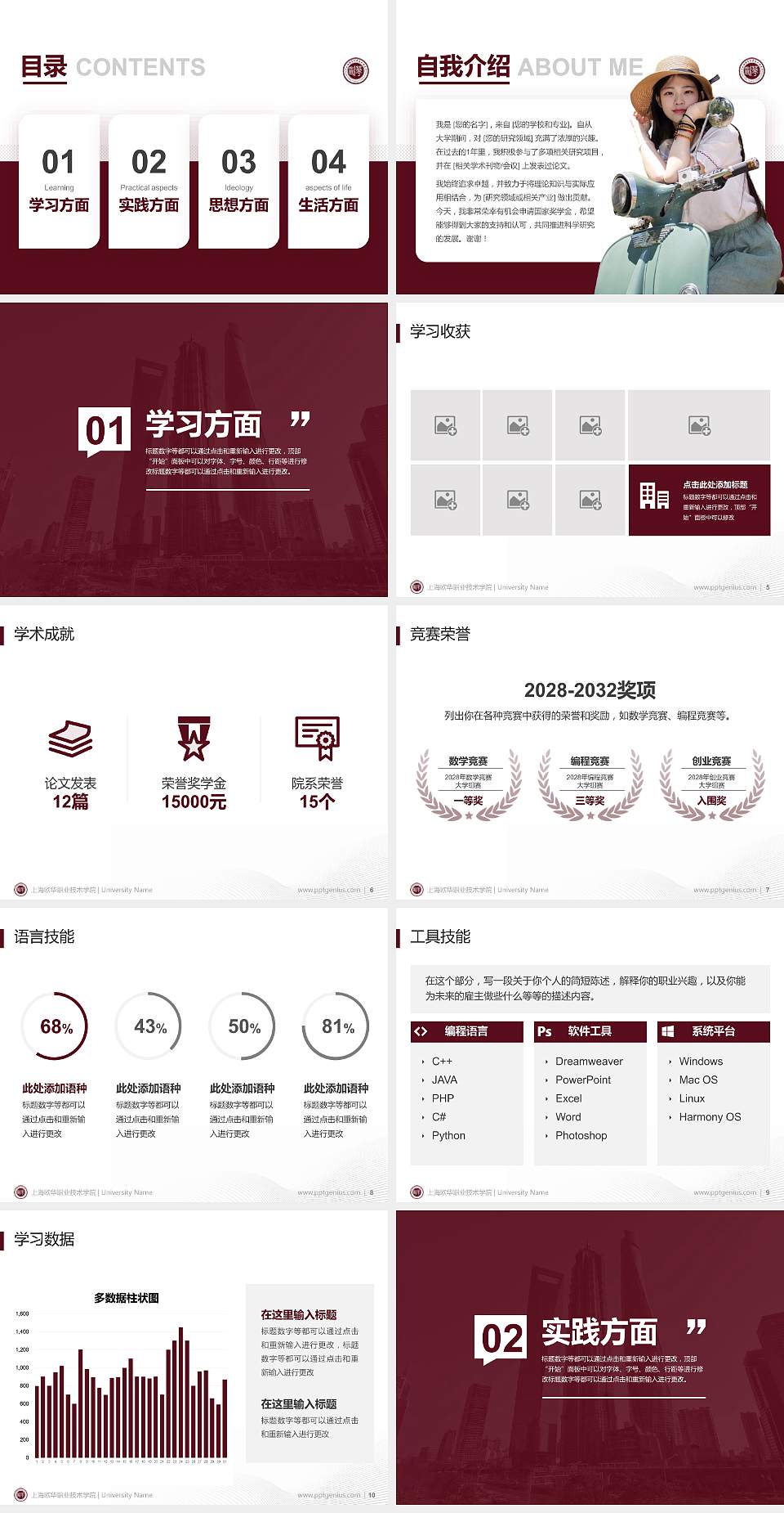 上海欧华职业技术学院专用国家奖学金答辩PPT模板4:3格式幻灯片预览图2