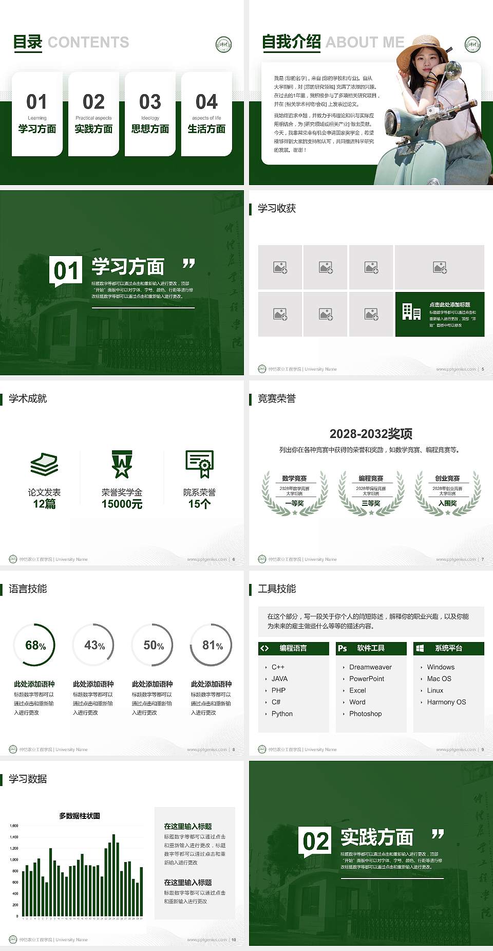 仲恺农业工程学院专用国家奖学金答辩PPT模板4:3格式幻灯片预览图2