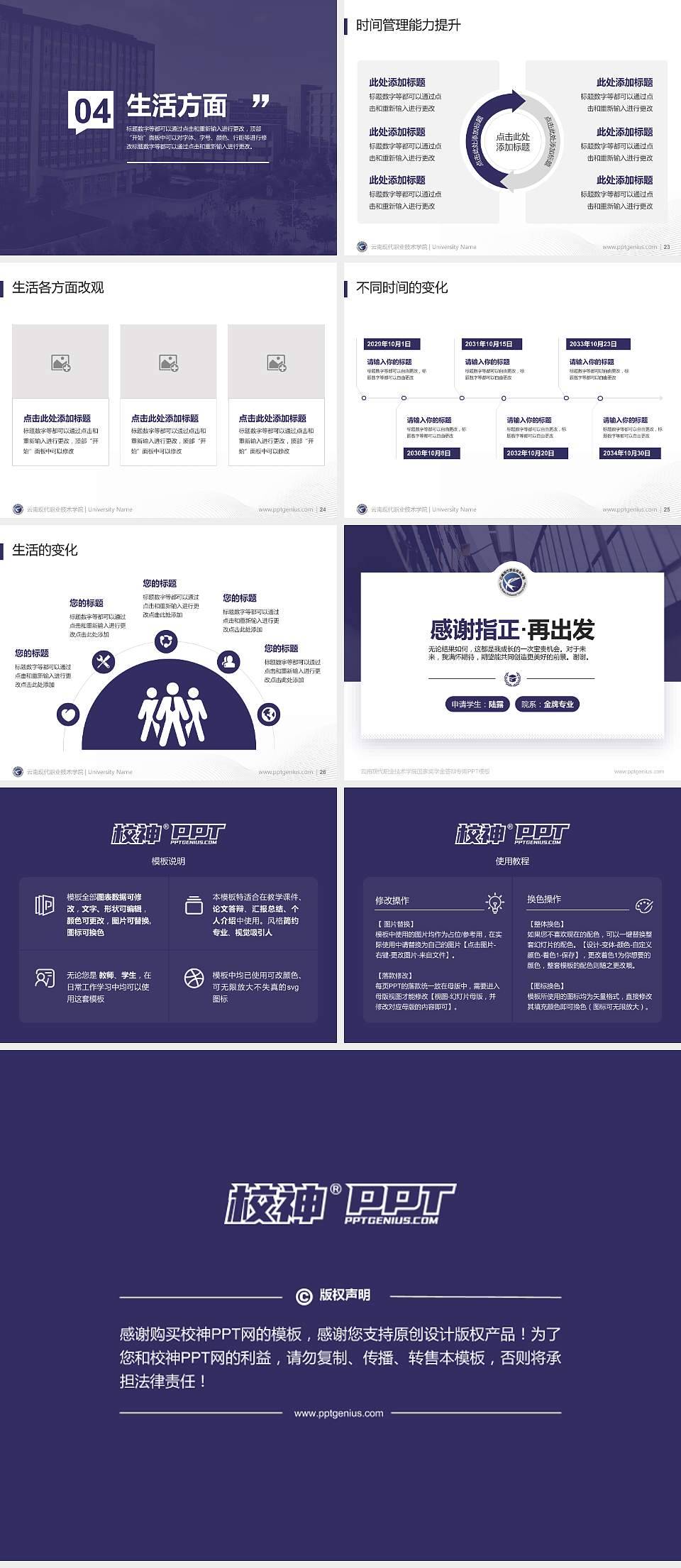 云南现代职业技术学院专用国家奖学金答辩PPT模板4:3格式幻灯片预览图4