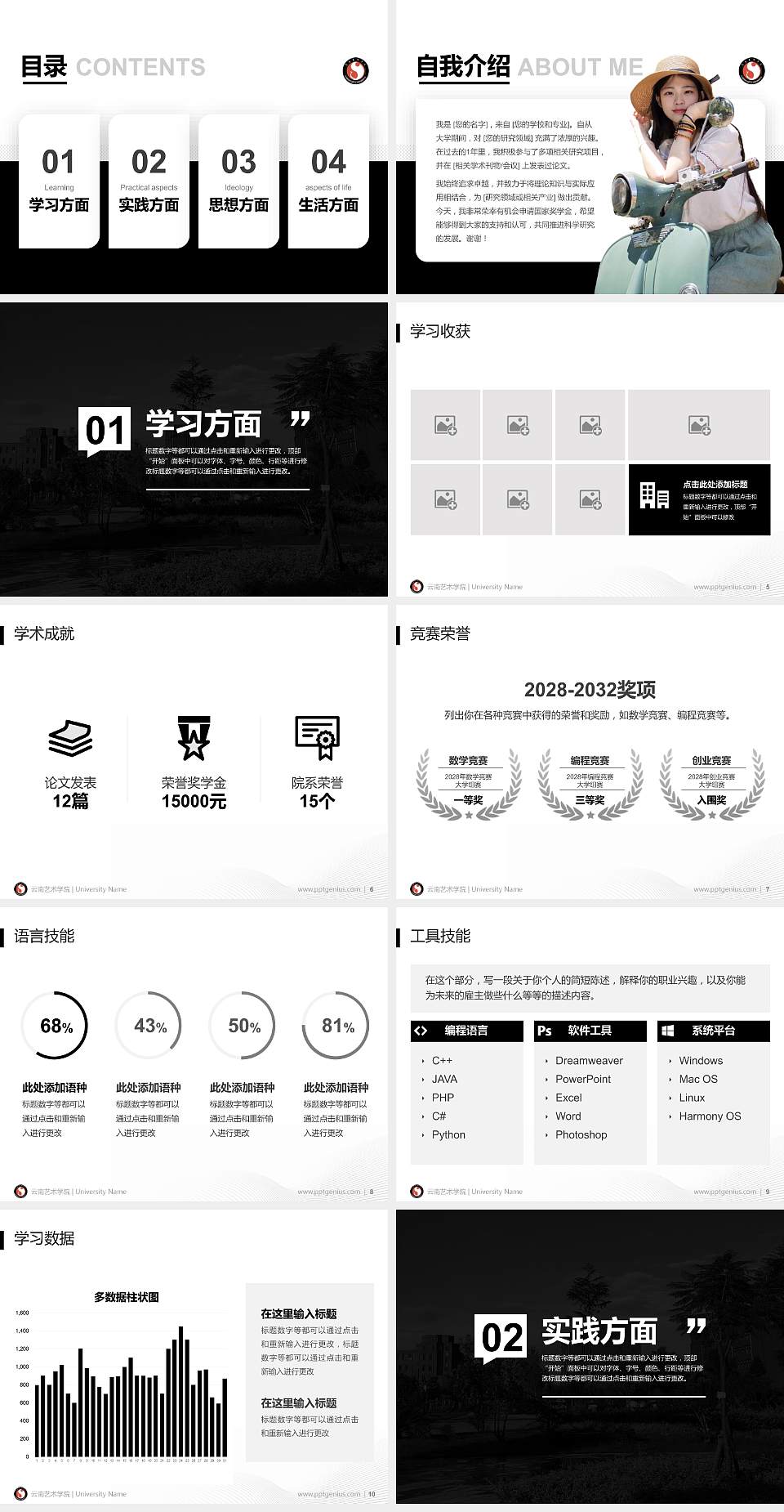 云南艺术学院专用国家奖学金答辩PPT模板4:3格式幻灯片预览图2
