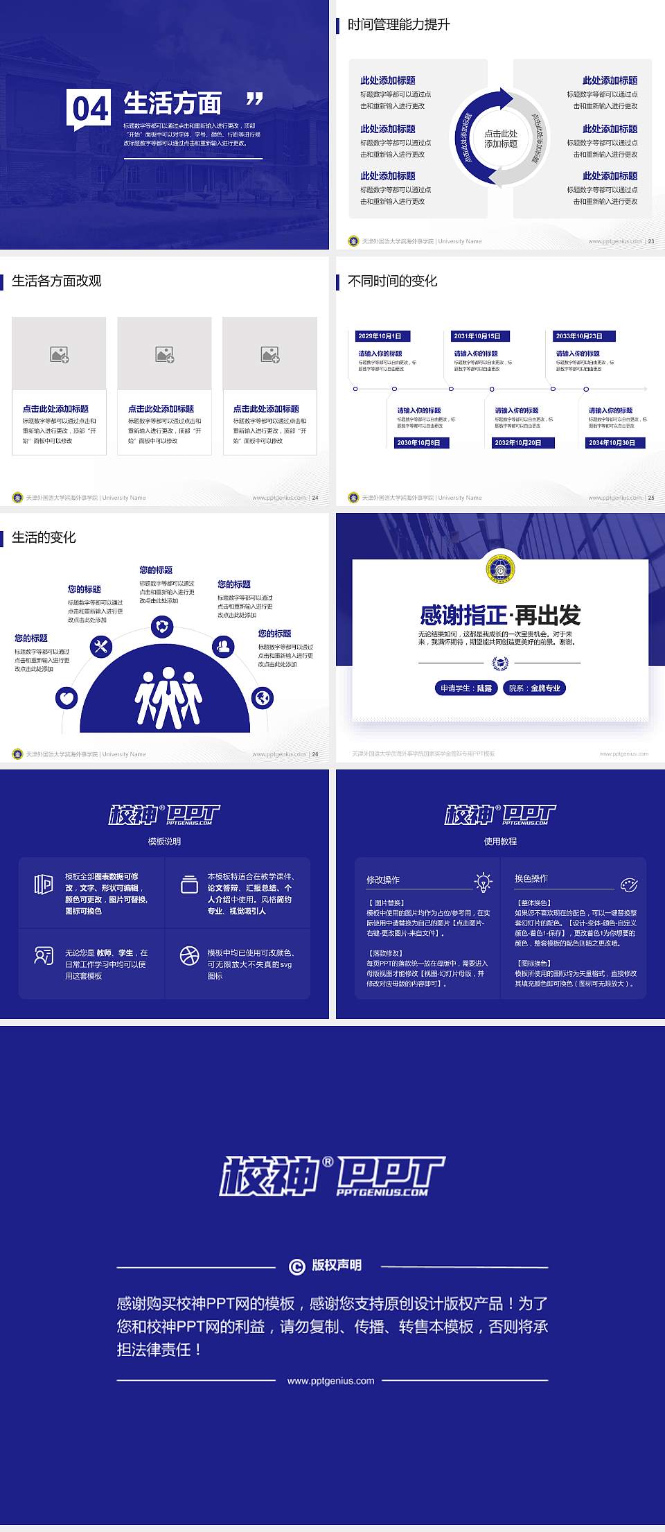 天津外国语大学滨海外事学院专用国家奖学金答辩PPT模板4:3格式幻灯片预览图4