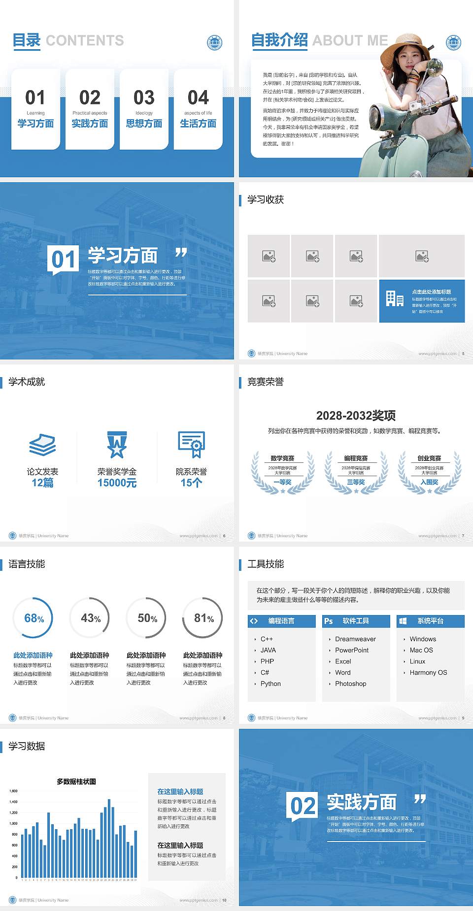 肇庆学院专用国家奖学金答辩PPT模板4:3格式幻灯片预览图2