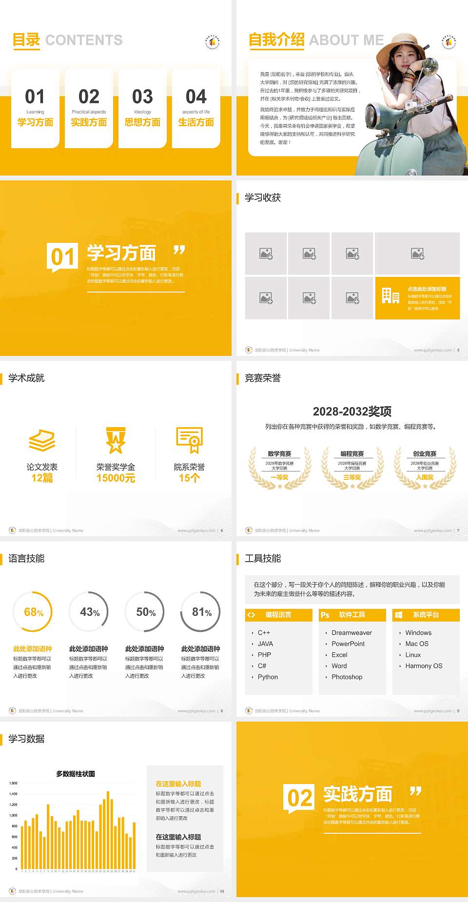 阜阳职业技术学院专用国家奖学金答辩PPT模板4:3格式幻灯片预览图2