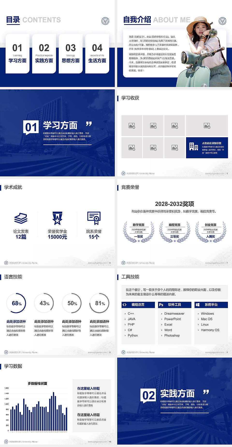 太原科技大学专用国家奖学金答辩PPT模板4:3格式幻灯片预览图2
