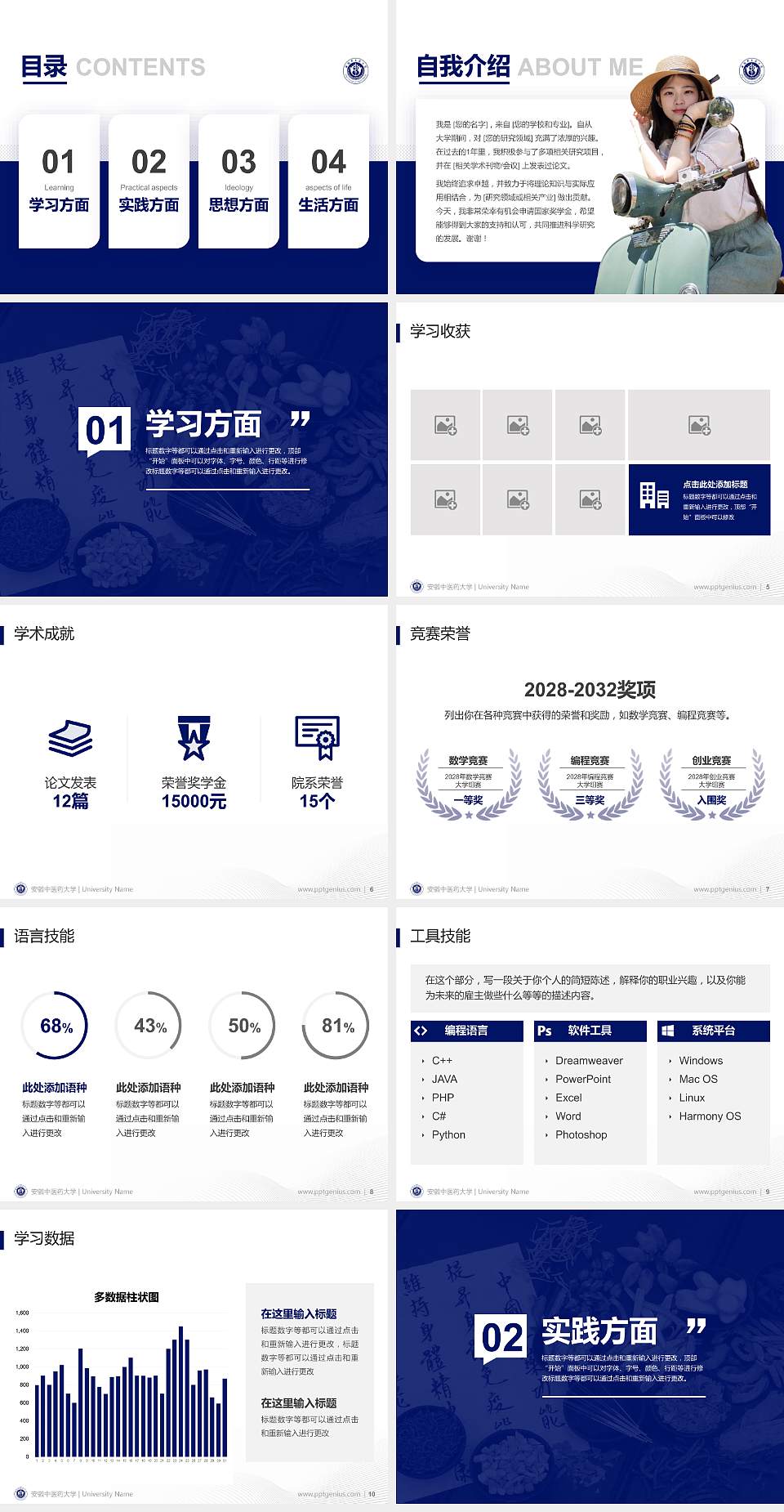 安徽中医药大学专用国家奖学金答辩PPT模板4:3格式幻灯片预览图2