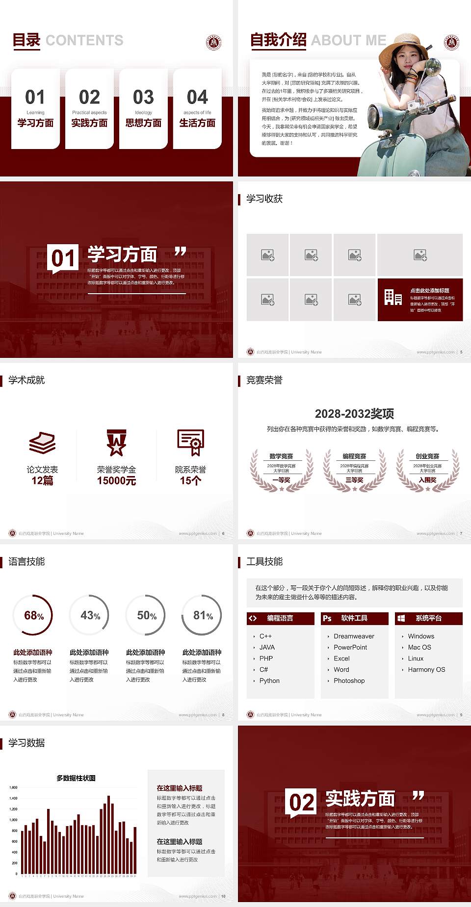 山西戏剧职业学院专用国家奖学金答辩PPT模板4:3格式幻灯片预览图2
