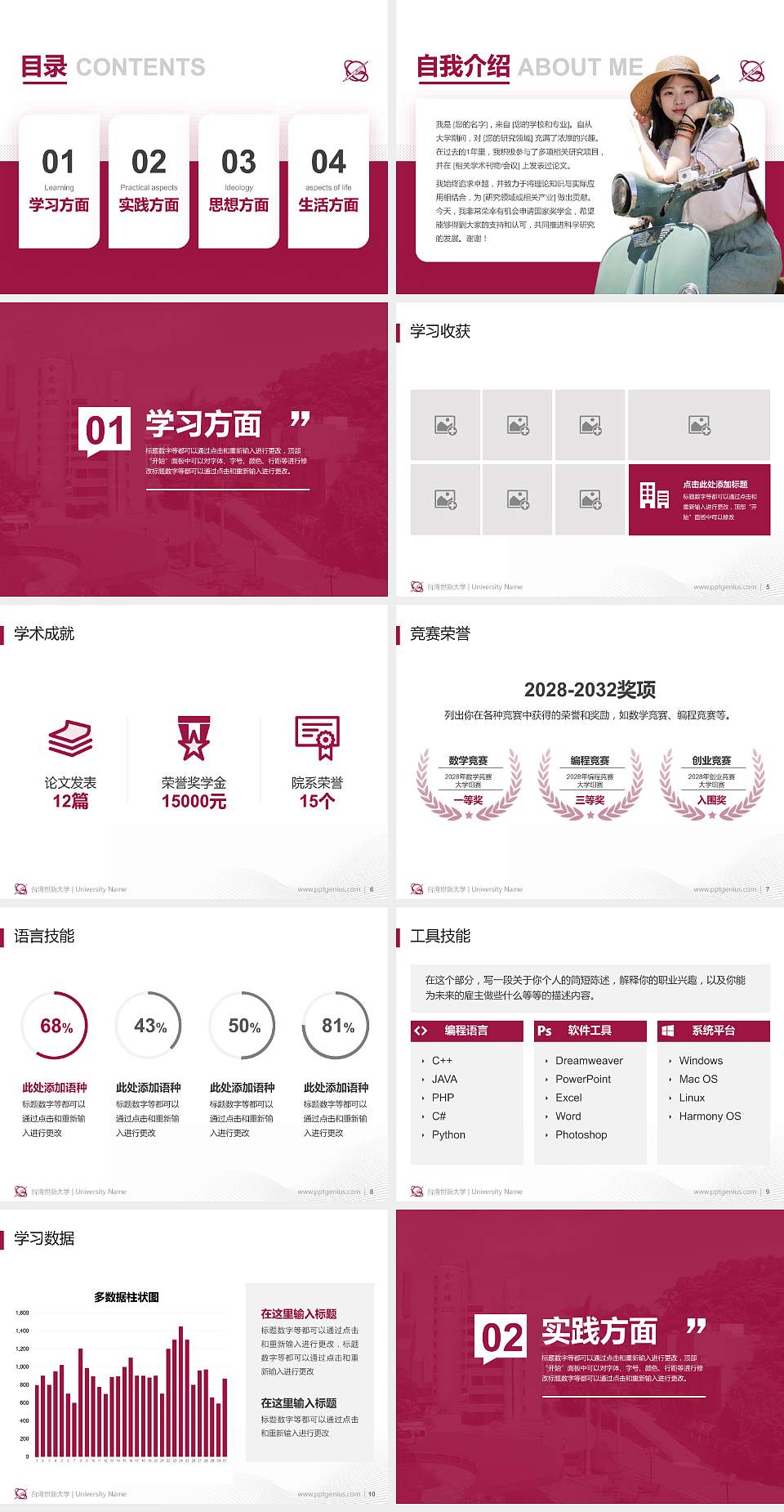 台湾世新大学专用国家奖学金答辩PPT模板4:3格式幻灯片预览图2