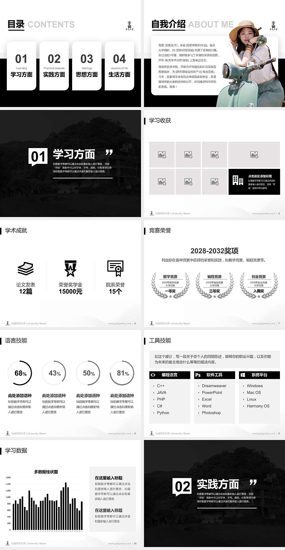 台湾华梵大学专用国家奖学金答辩PPT模板4:3格式幻灯片预览图2