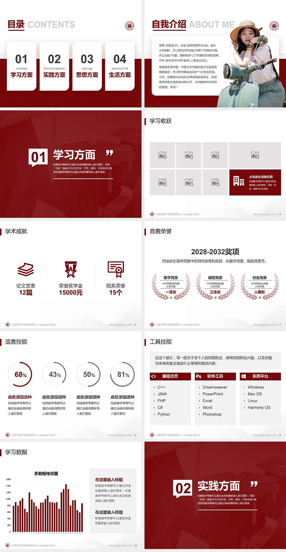 山东文化产业职业学院专用国家奖学金答辩PPT模板4:3格式幻灯片预览图2