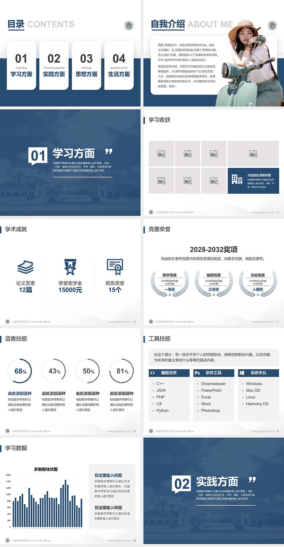 上海应用技术大学专用国家奖学金答辩PPT模板4:3格式幻灯片预览图2