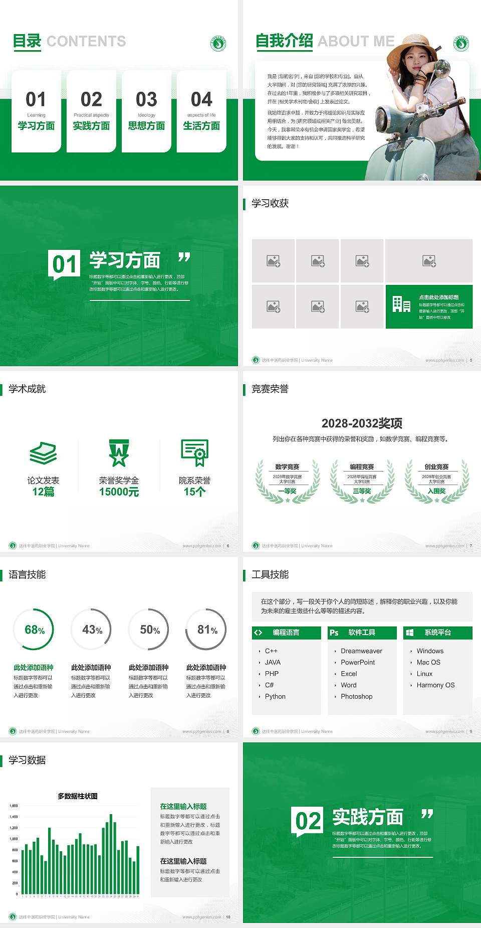 达州中医药职业学院专用国家奖学金答辩PPT模板4:3格式幻灯片预览图2