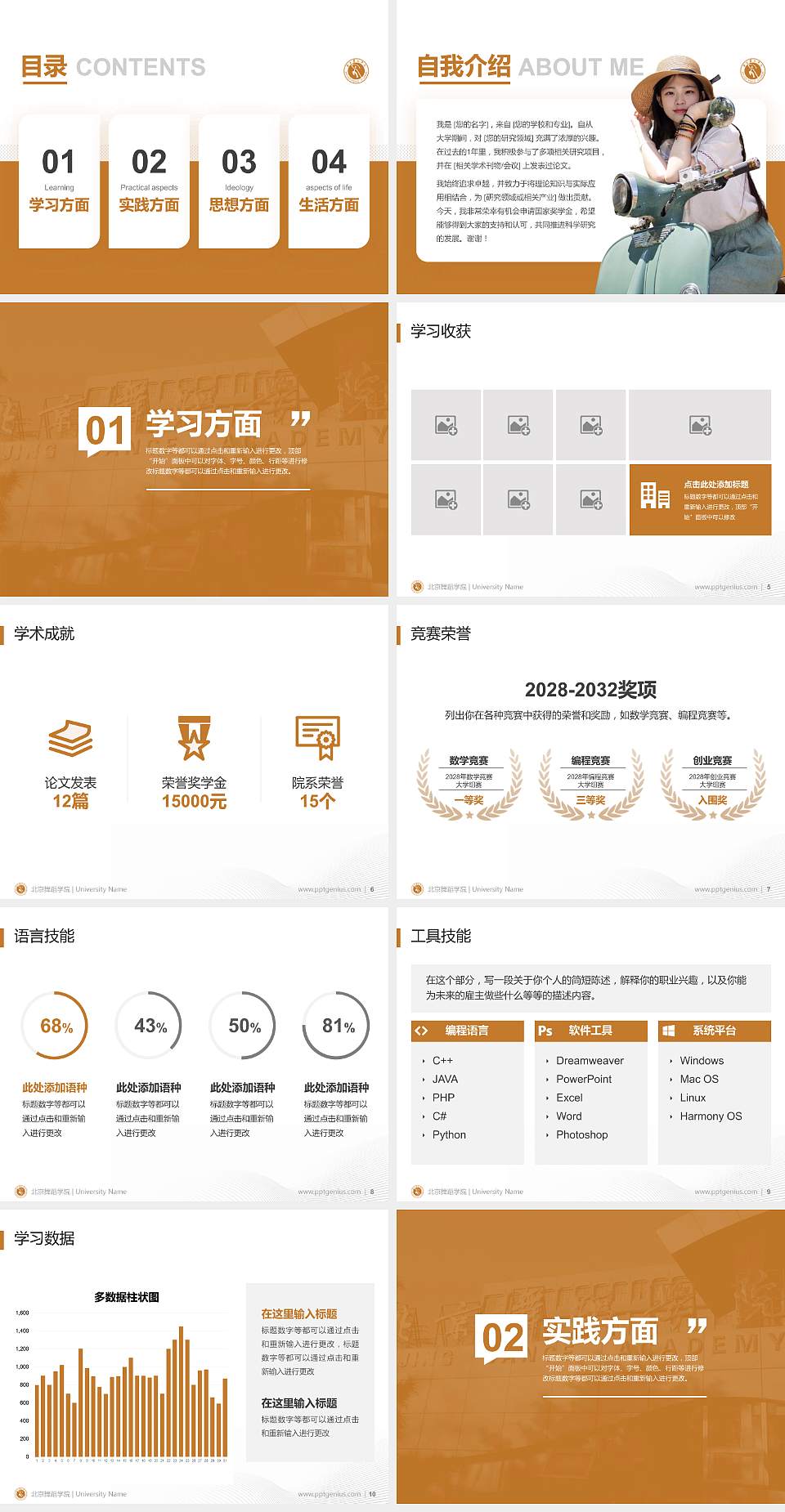 北京舞蹈学院专用国家奖学金答辩PPT模板4:3格式幻灯片预览图2