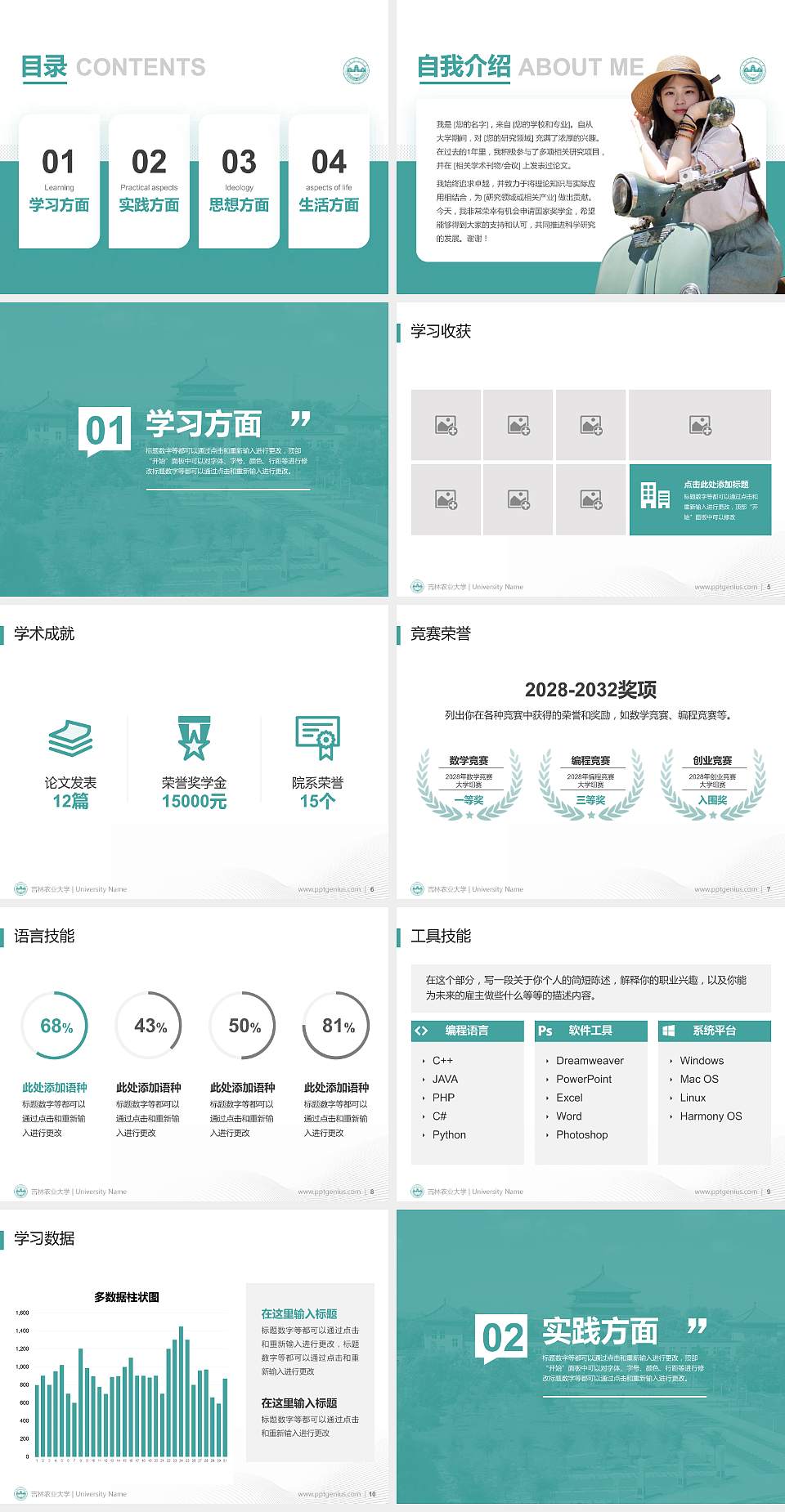 吉林农业大学专用国家奖学金答辩PPT模板4:3格式幻灯片预览图2