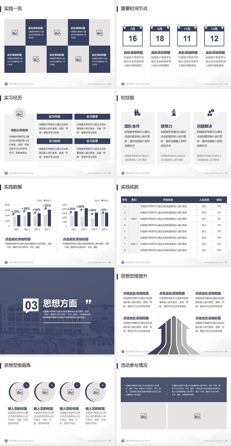 黄山学院专用国家奖学金答辩PPT模板4:3格式幻灯片预览图3