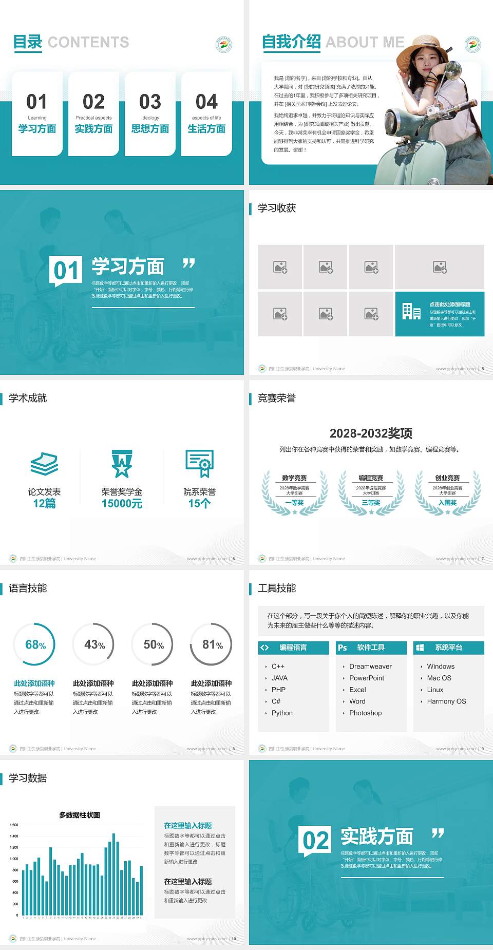 四川卫生康复职业学院专用国家奖学金答辩PPT模板4:3格式幻灯片预览图2