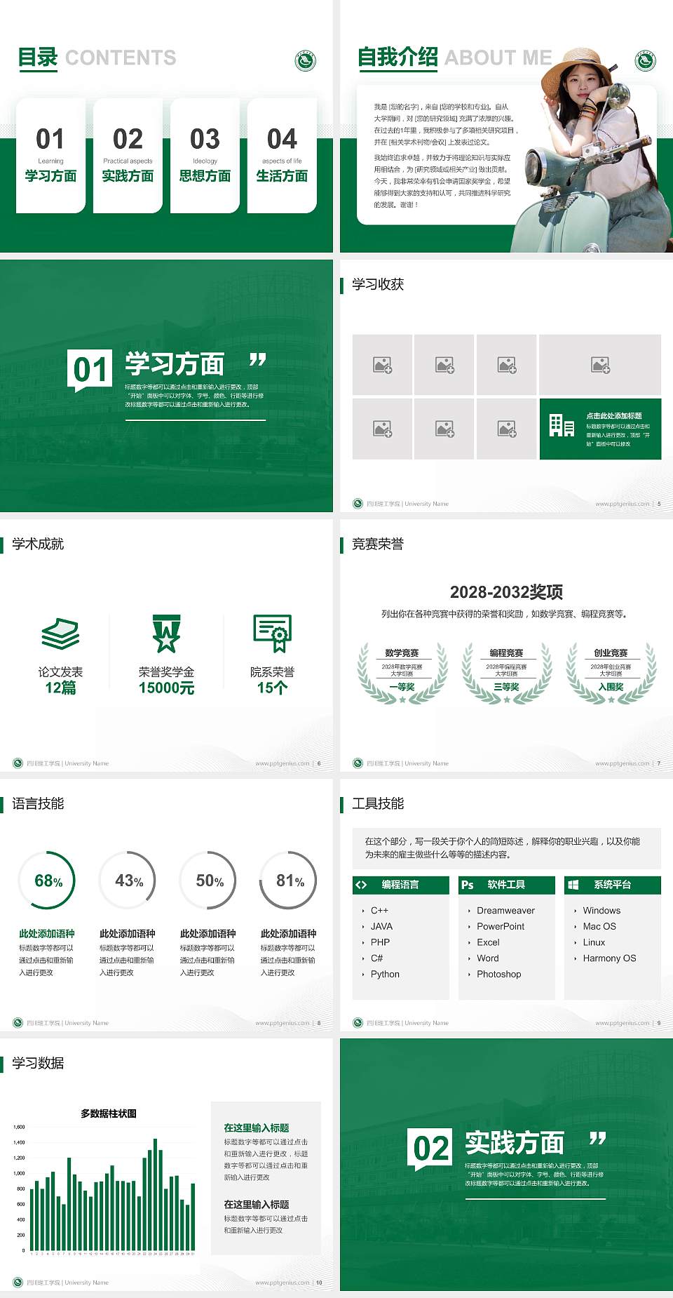 四川理工学院专用国家奖学金答辩PPT模板4:3格式幻灯片预览图2