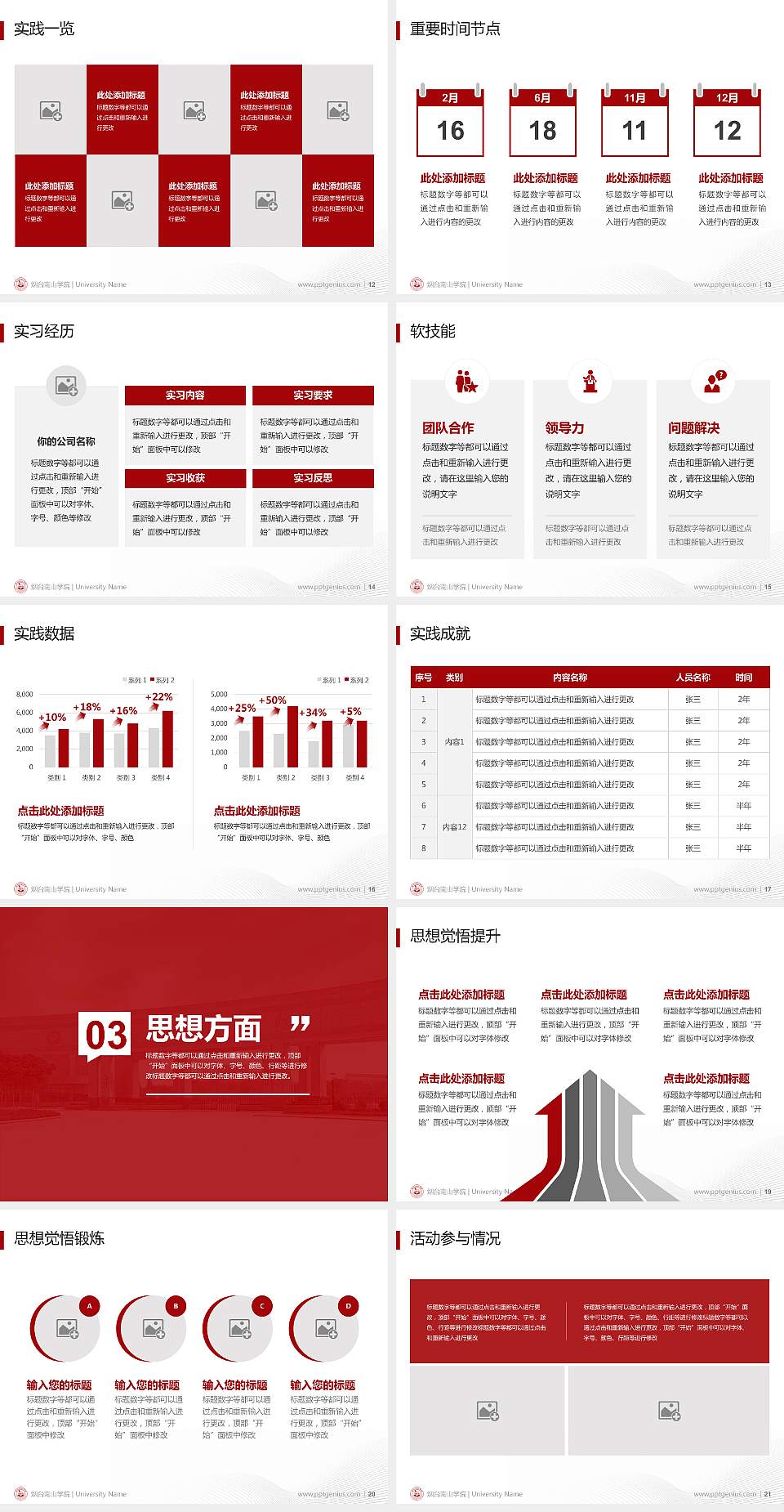 烟台南山学院专用国家奖学金答辩PPT模板4:3格式幻灯片预览图3