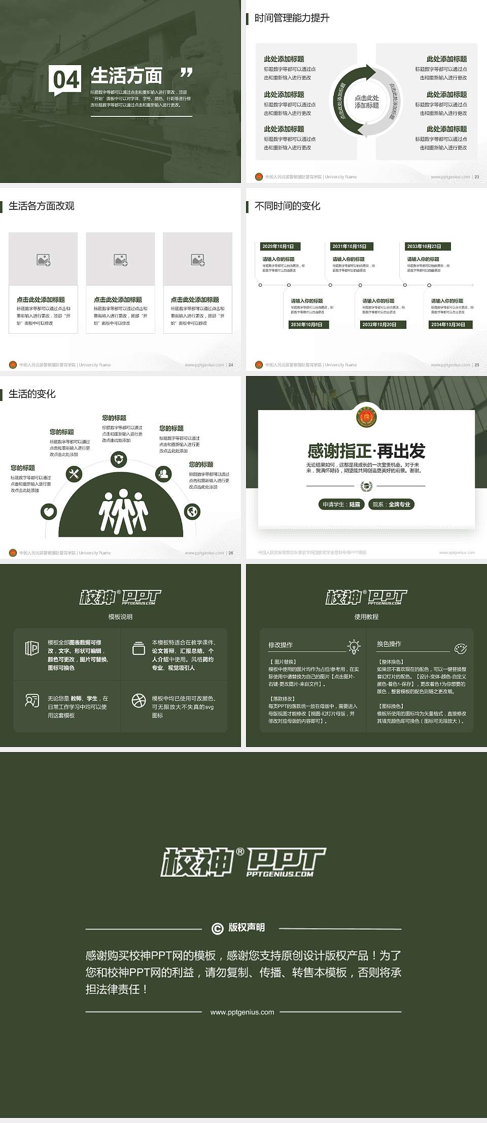 中国人民武装警察部队警官学院专用国家奖学金答辩PPT模板4:3格式幻灯片预览图4