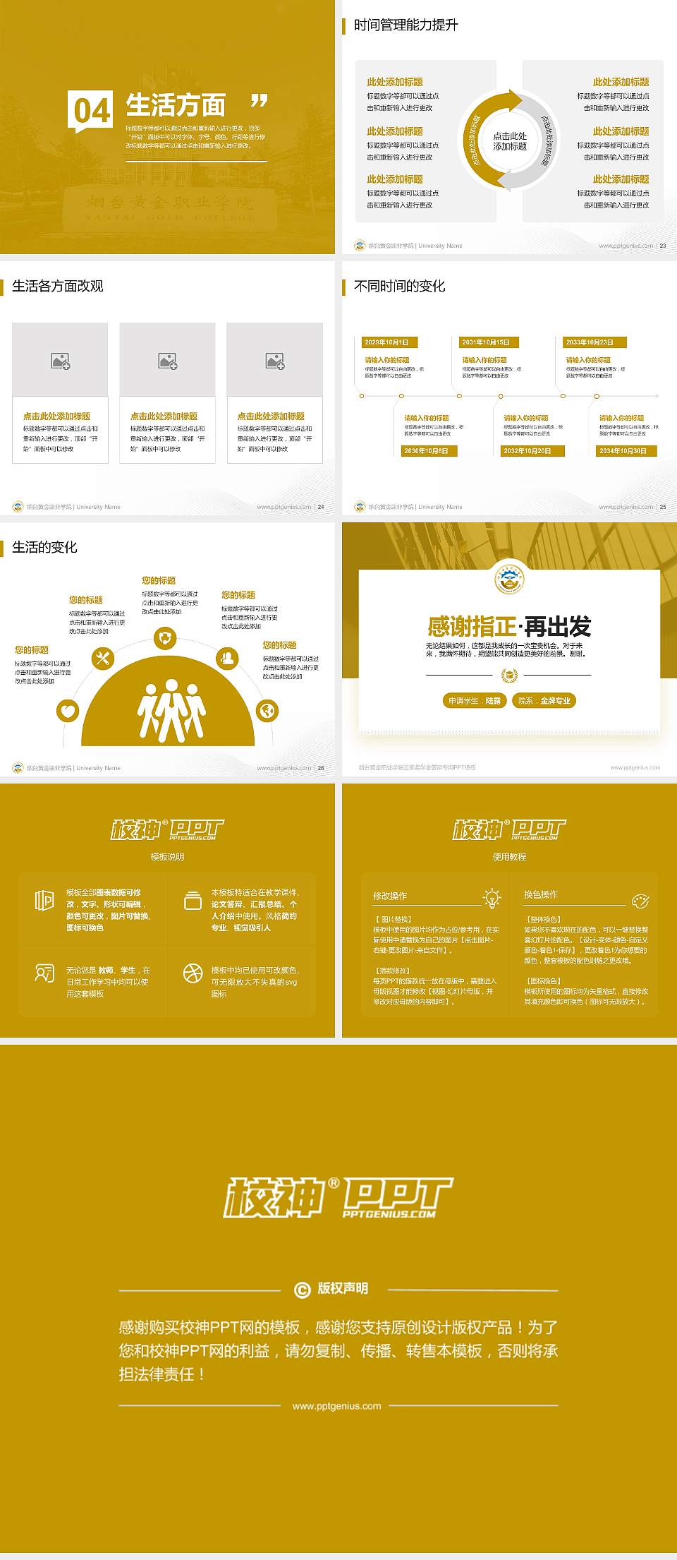 烟台黄金职业学院专用国家奖学金答辩PPT模板4:3格式幻灯片预览图4