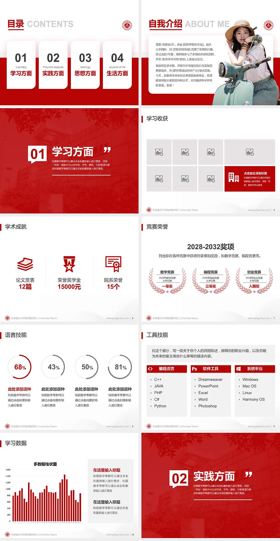 天津医科大学临床医学院专用国家奖学金答辩PPT模板4:3格式幻灯片预览图2