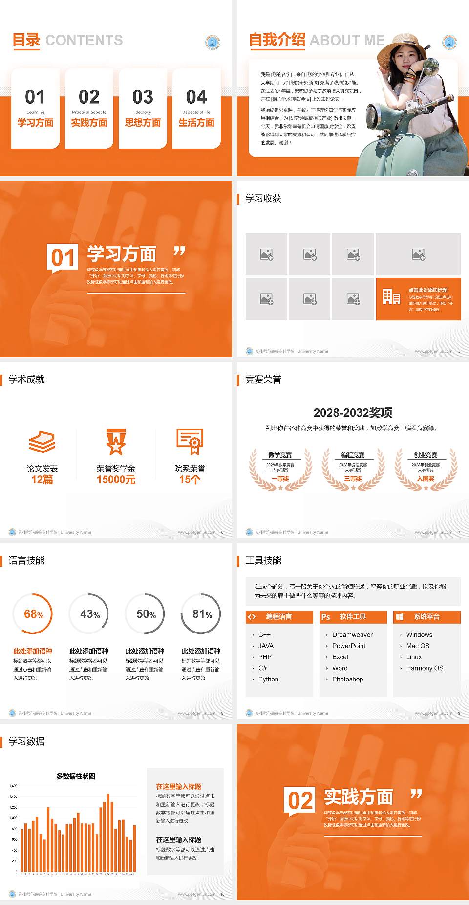 朔州师范高等专科学校专用国家奖学金答辩PPT模板4:3格式幻灯片预览图2
