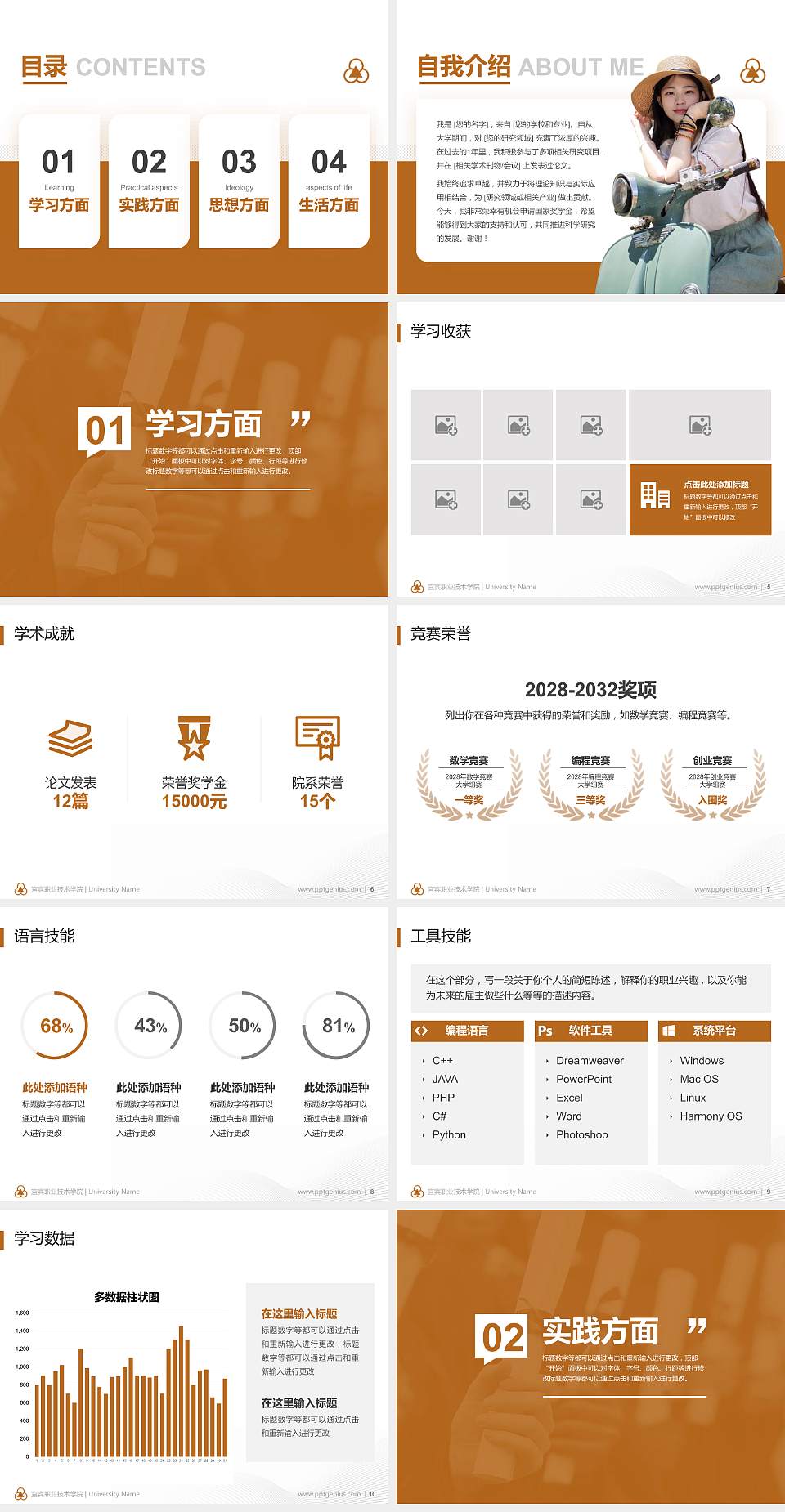 宜宾职业技术学院专用国家奖学金答辩PPT模板4:3格式幻灯片预览图2