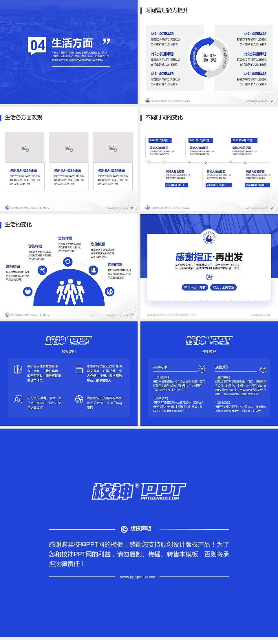 威海海洋职业学院专用国家奖学金答辩PPT模板4:3格式幻灯片预览图4