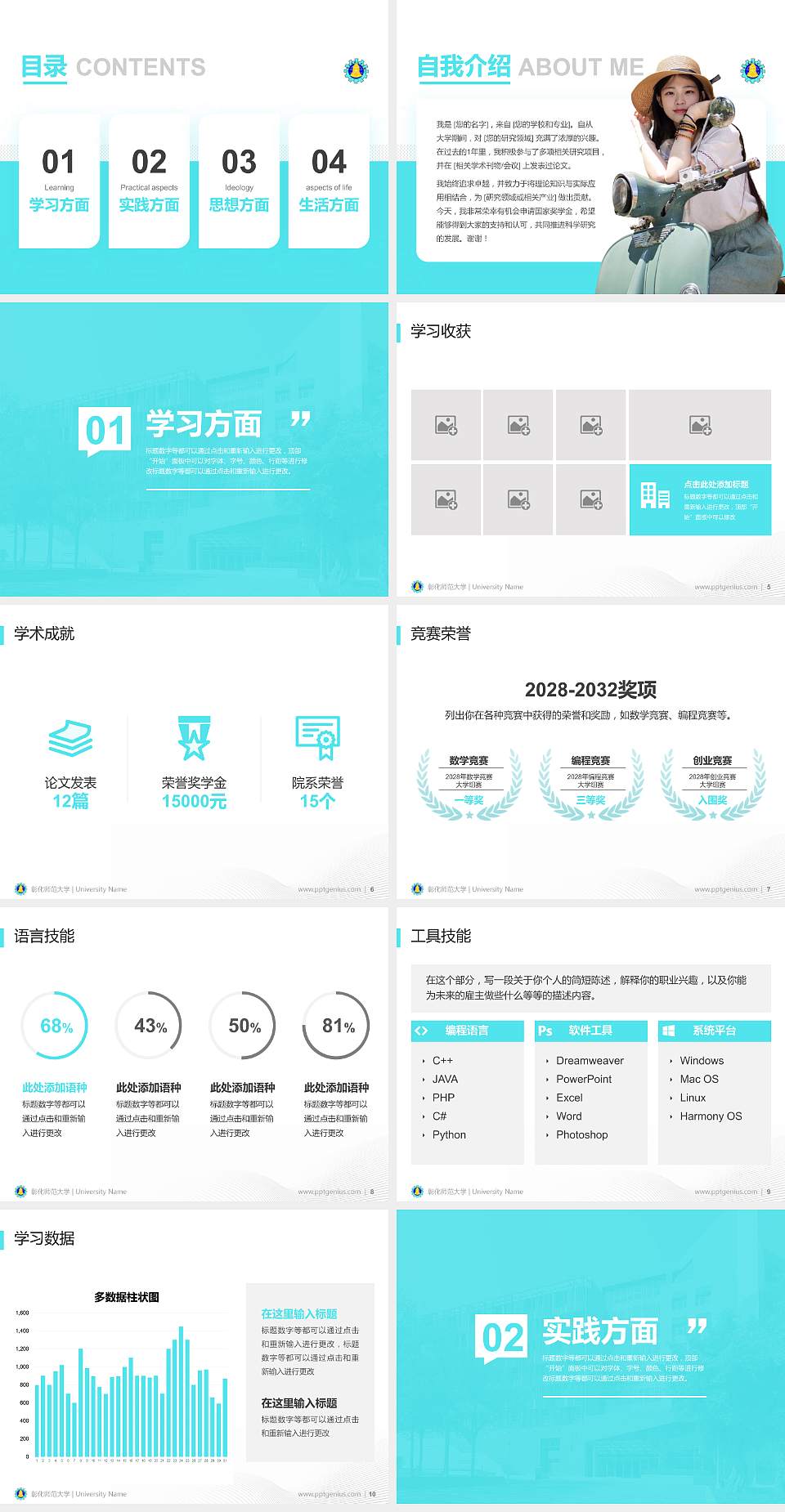 彰化师范大学专用国家奖学金答辩PPT模板4:3格式幻灯片预览图2