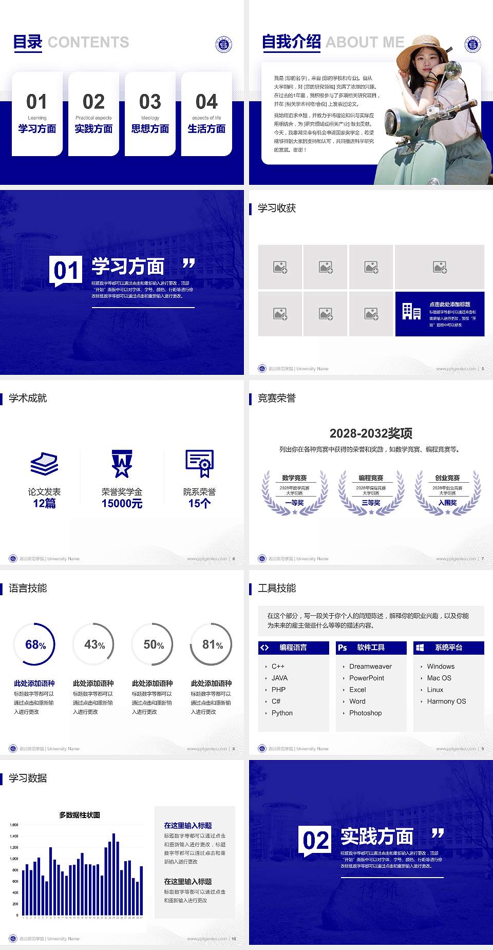 湖北师范学院专用国家奖学金答辩PPT模板4:3格式幻灯片预览图2