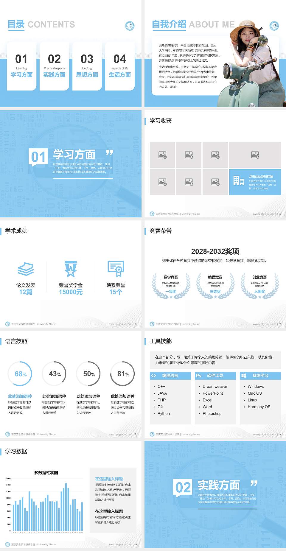 重庆安全技术职业学院专用国家奖学金答辩PPT模板4:3格式幻灯片预览图2