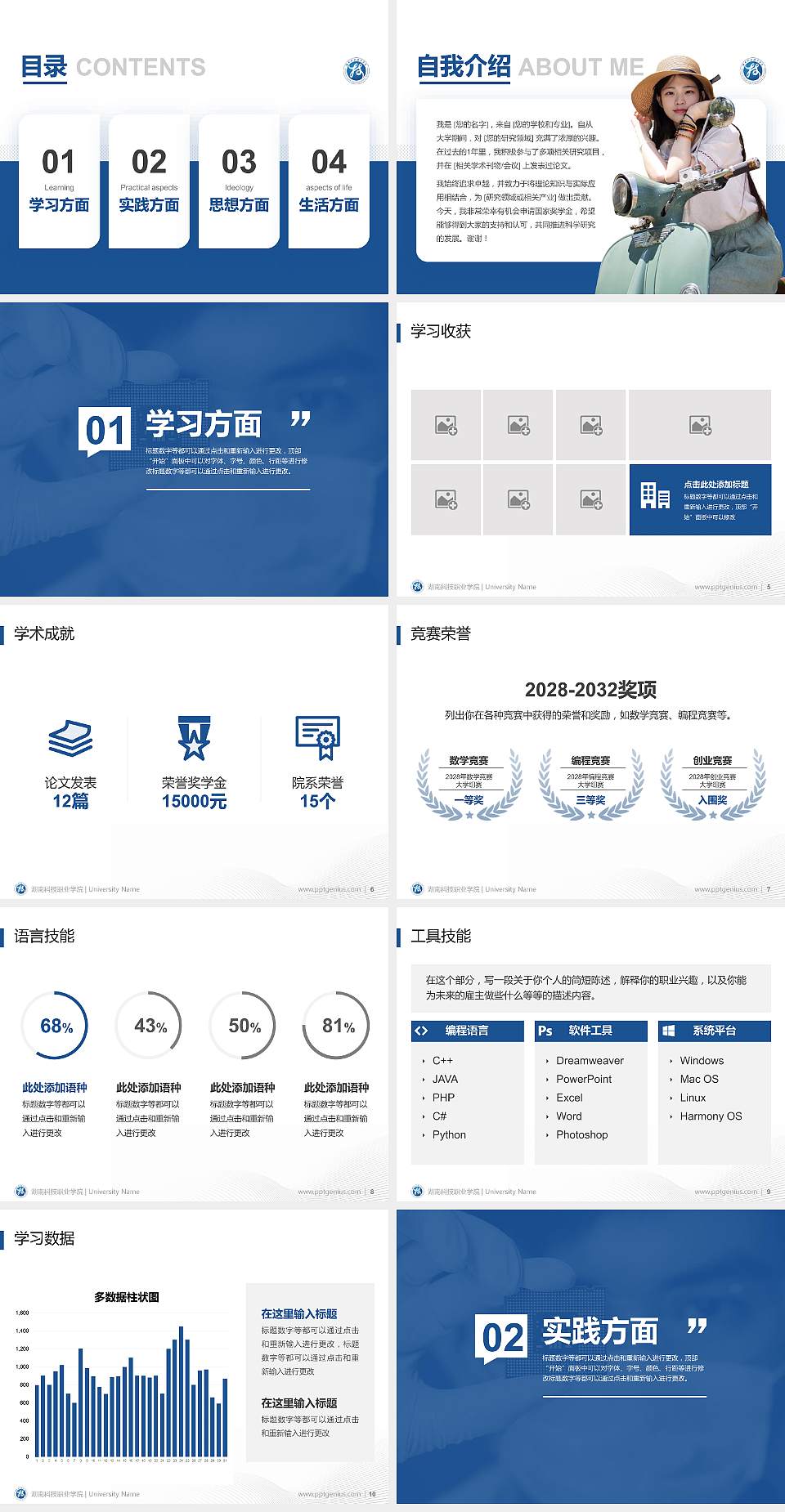 湖南科技职业学院专用国家奖学金答辩PPT模板4:3格式幻灯片预览图2