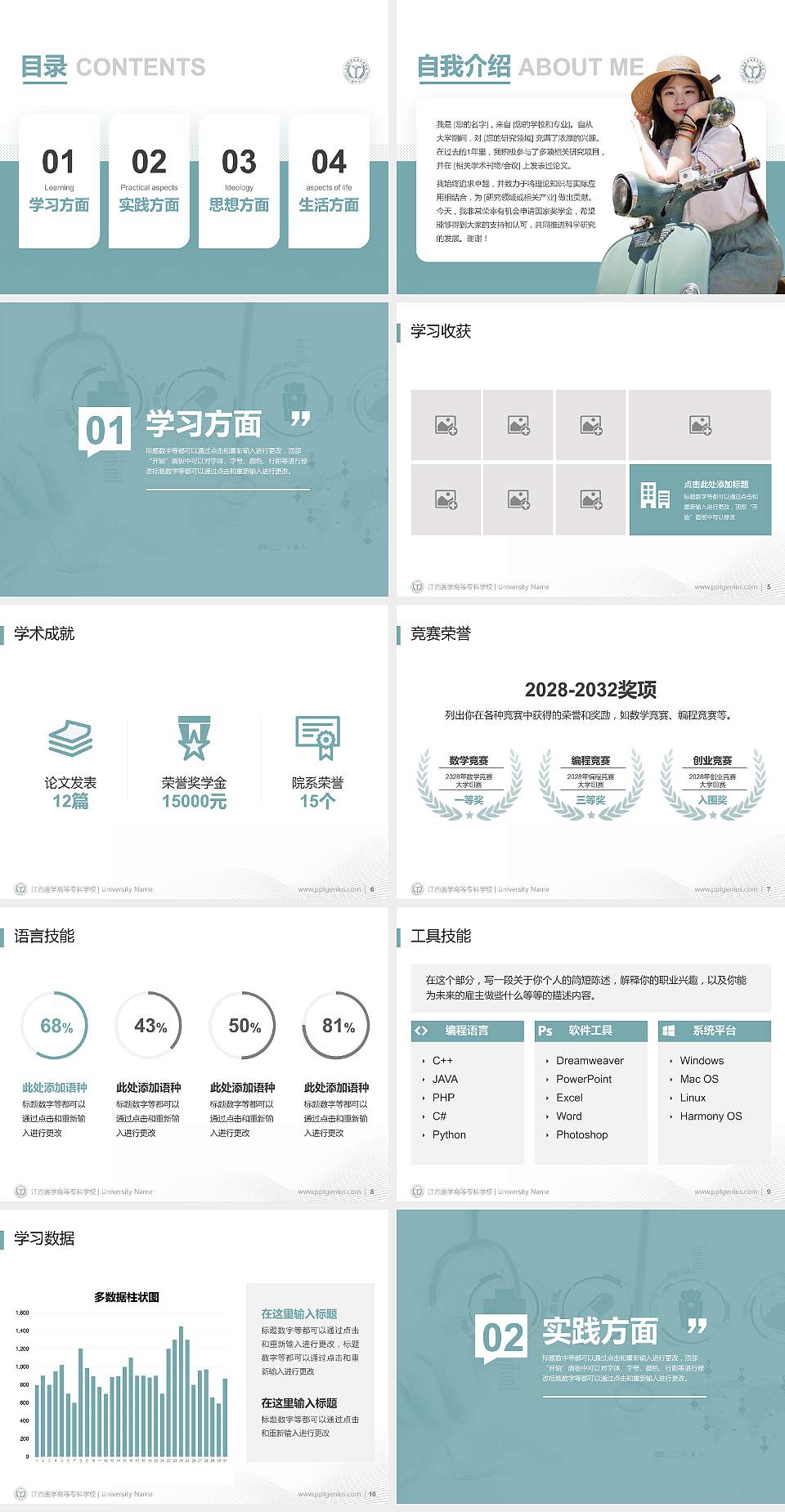 江西医学高等专科学校专用国家奖学金答辩PPT模板4:3格式幻灯片预览图2