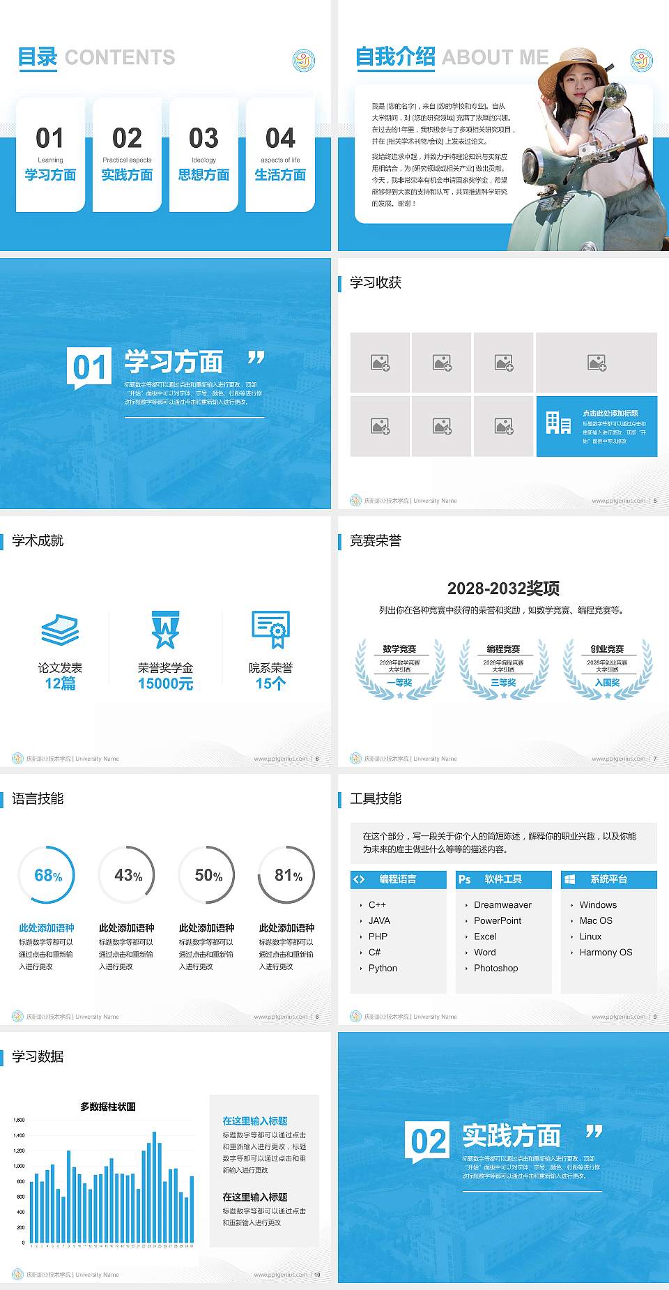 庆阳职业技术学院专用国家奖学金答辩PPT模板4:3格式幻灯片预览图2