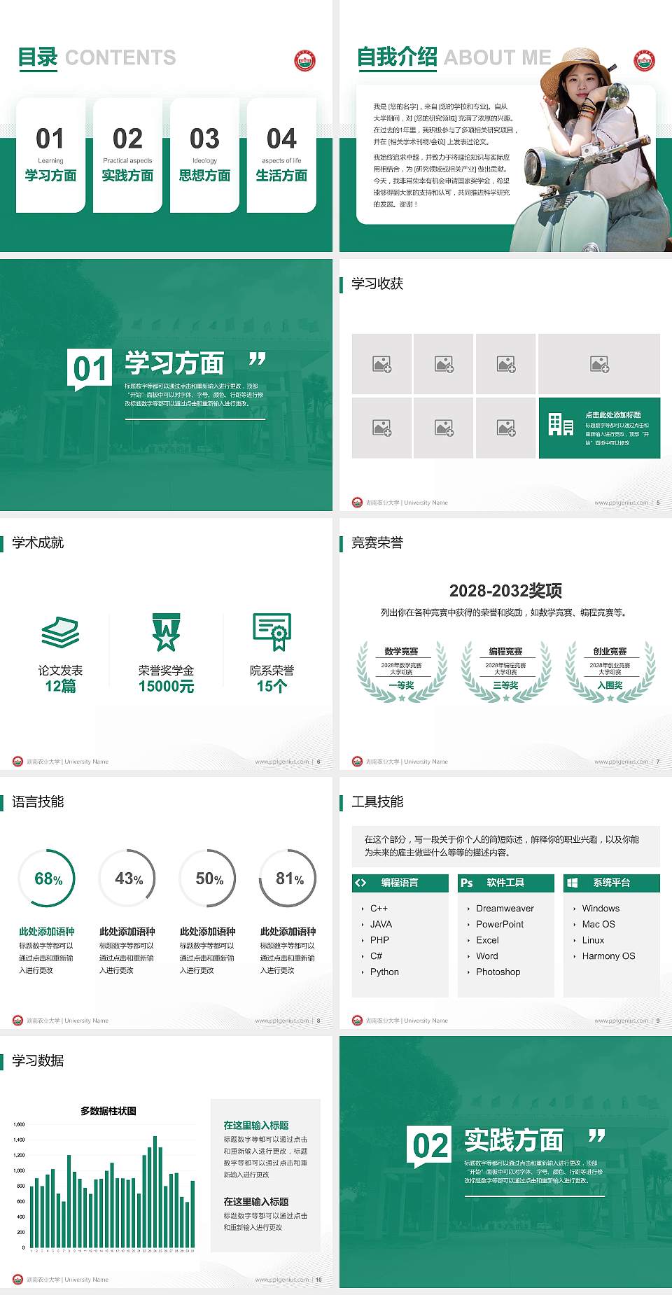 湖南农业大学专用国家奖学金答辩PPT模板4:3格式幻灯片预览图2