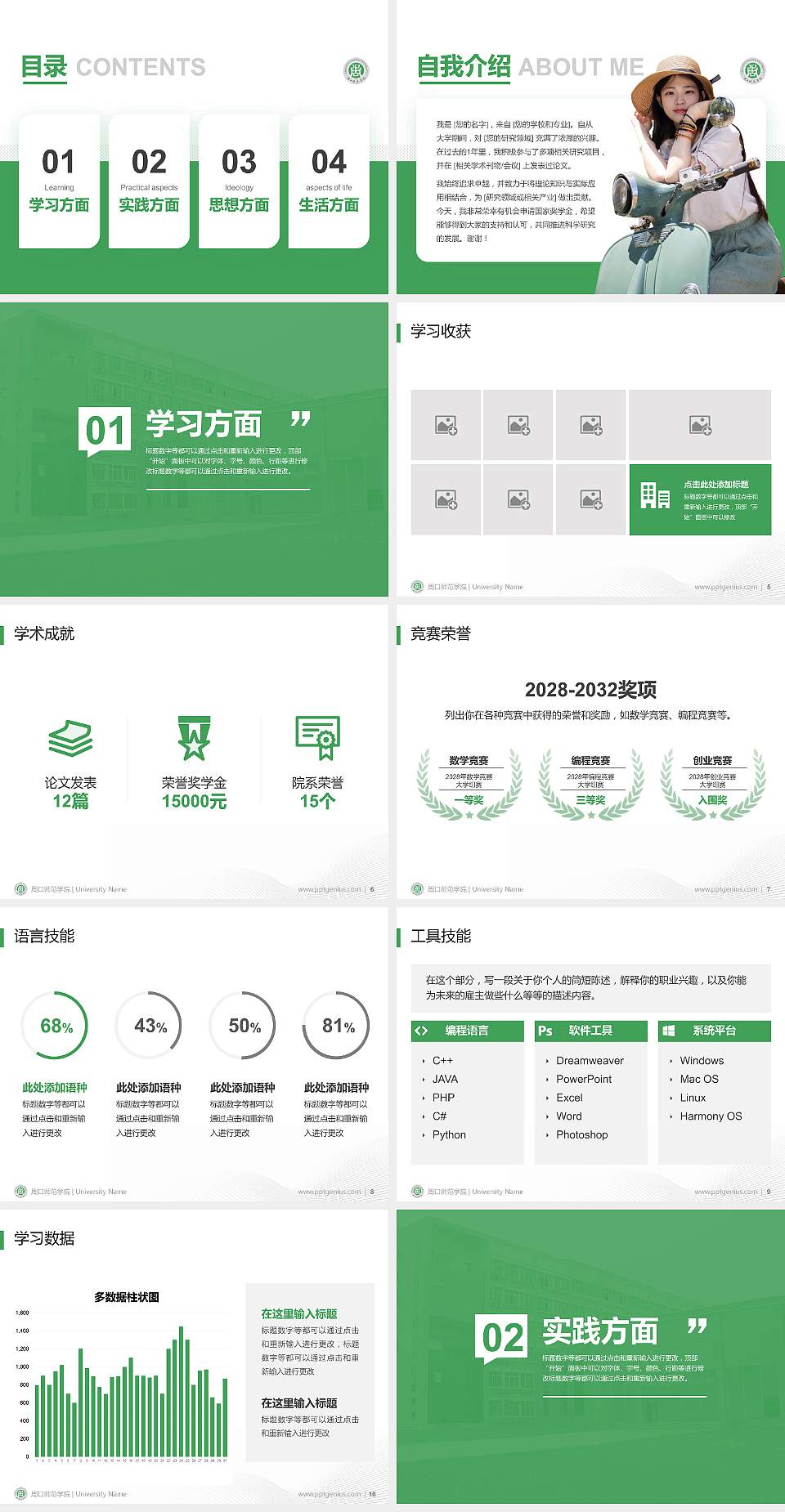 周口师范学院专用国家奖学金答辩PPT模板4:3格式幻灯片预览图2