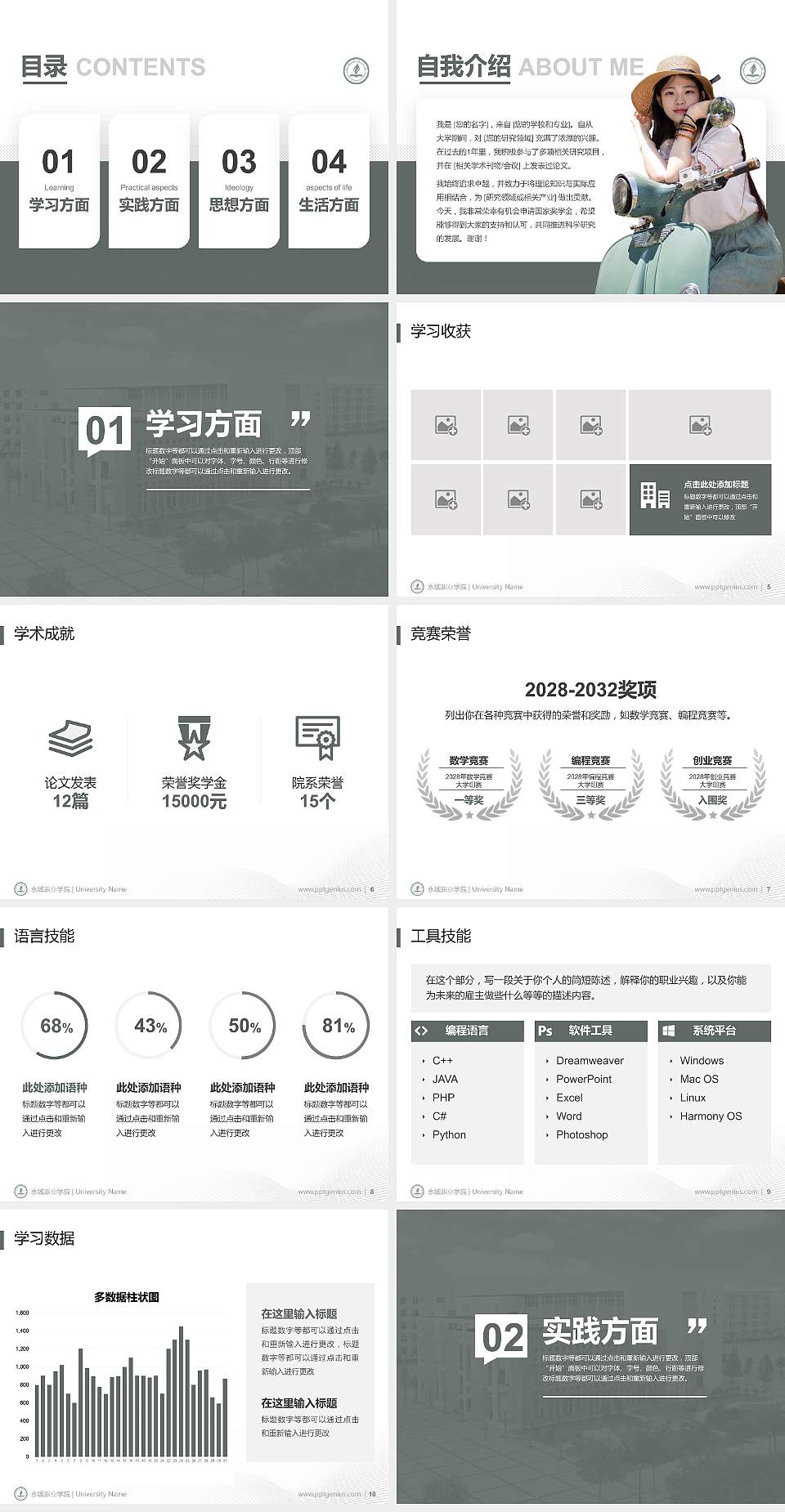 永城职业学院专用国家奖学金答辩PPT模板4:3格式幻灯片预览图2